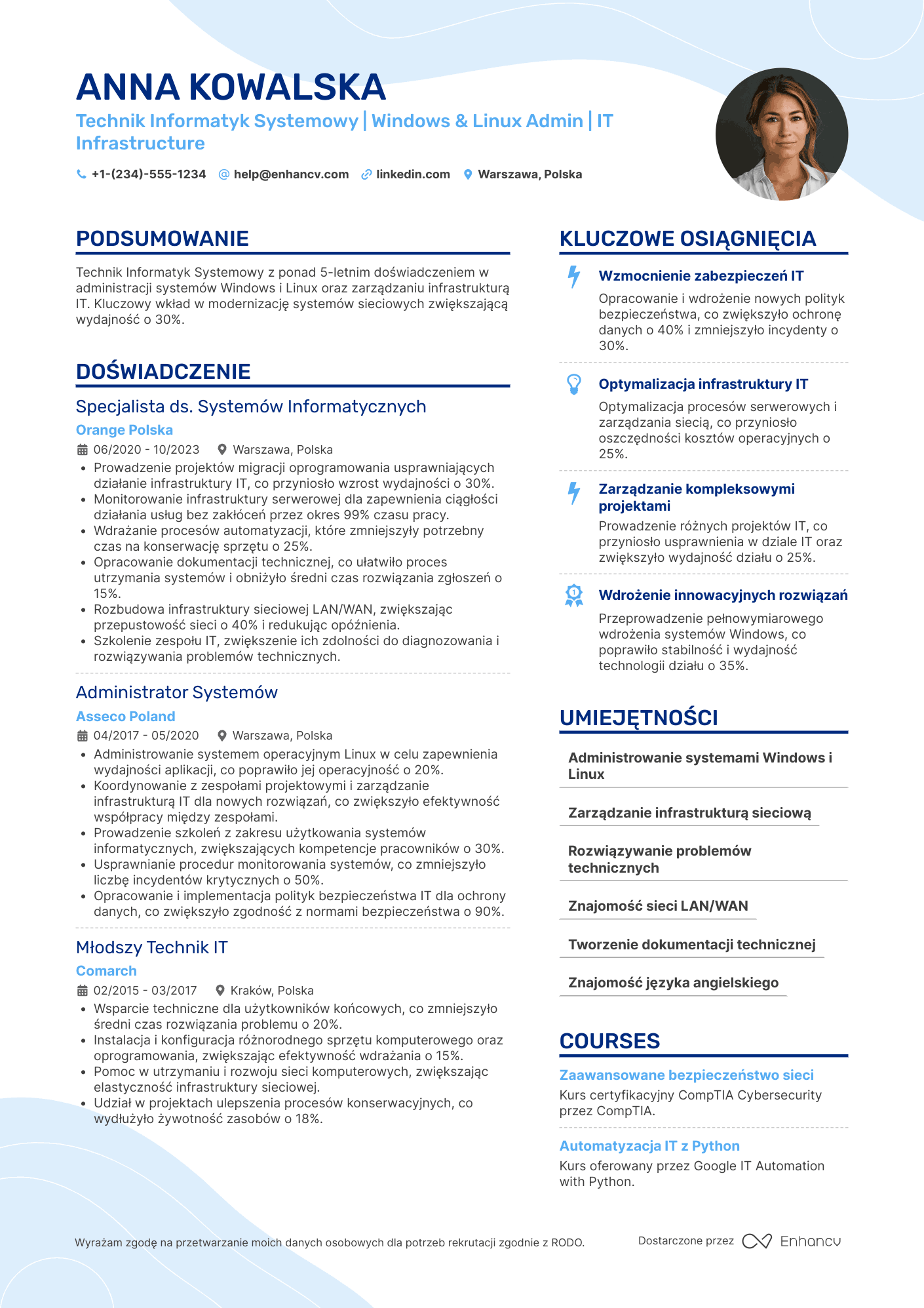 CV dla Technik Informatyk Systemowy