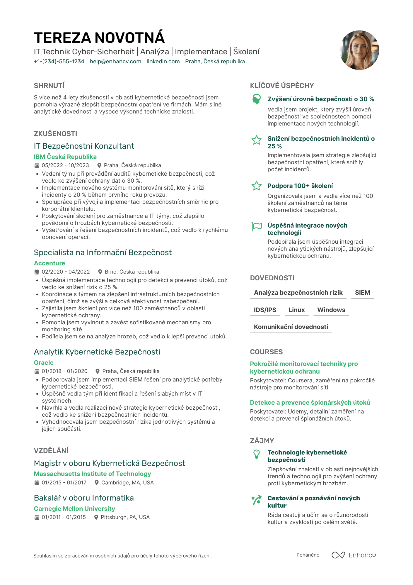 Životopis pro IT Technik Cyber Sicherheit