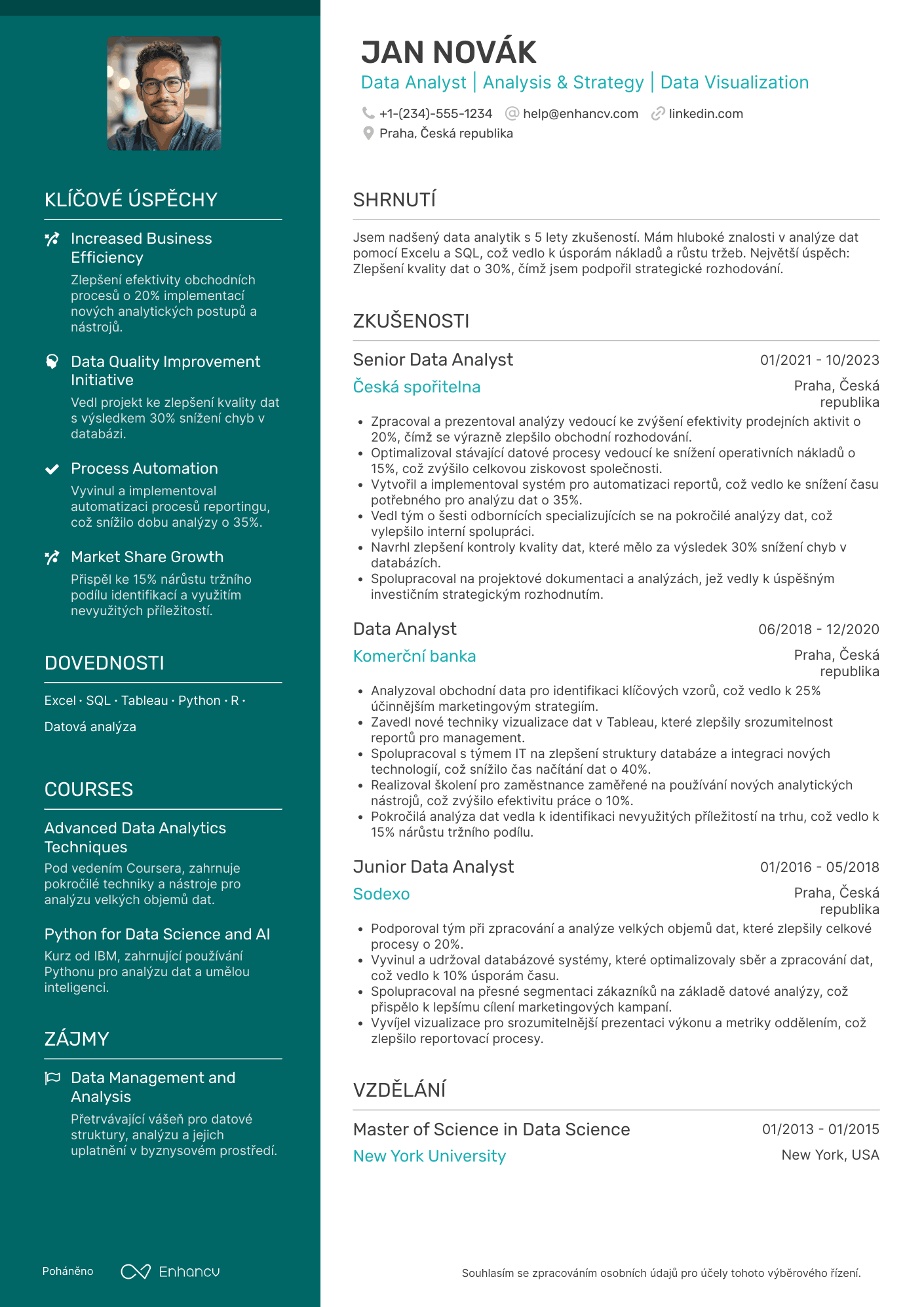 Životopis pro Data Analyst