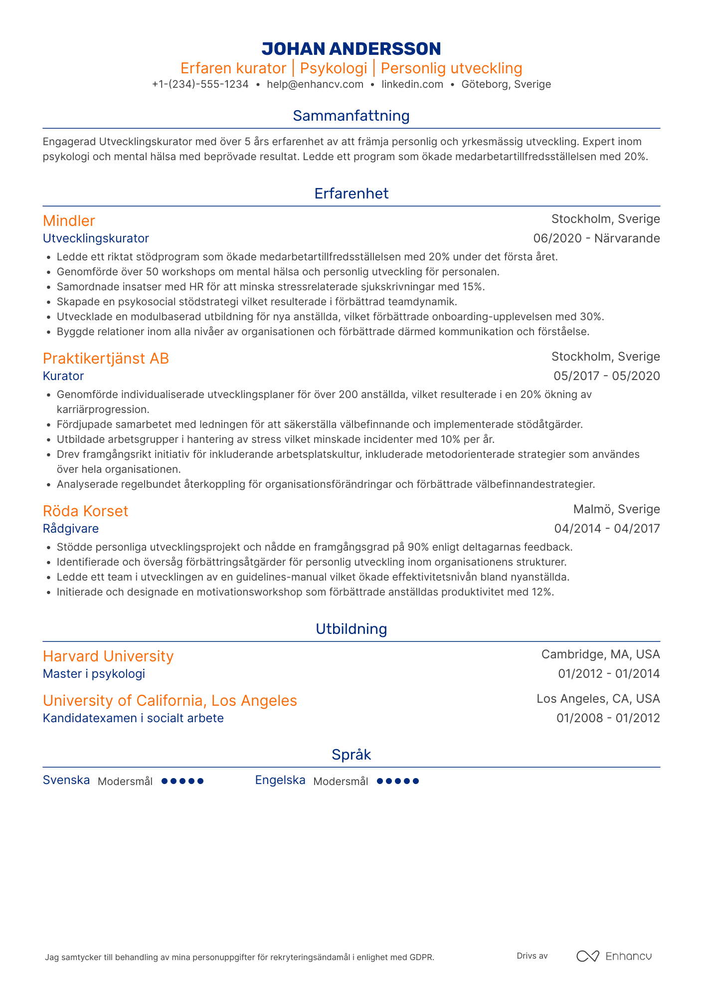 CV för Utvecklingskurator