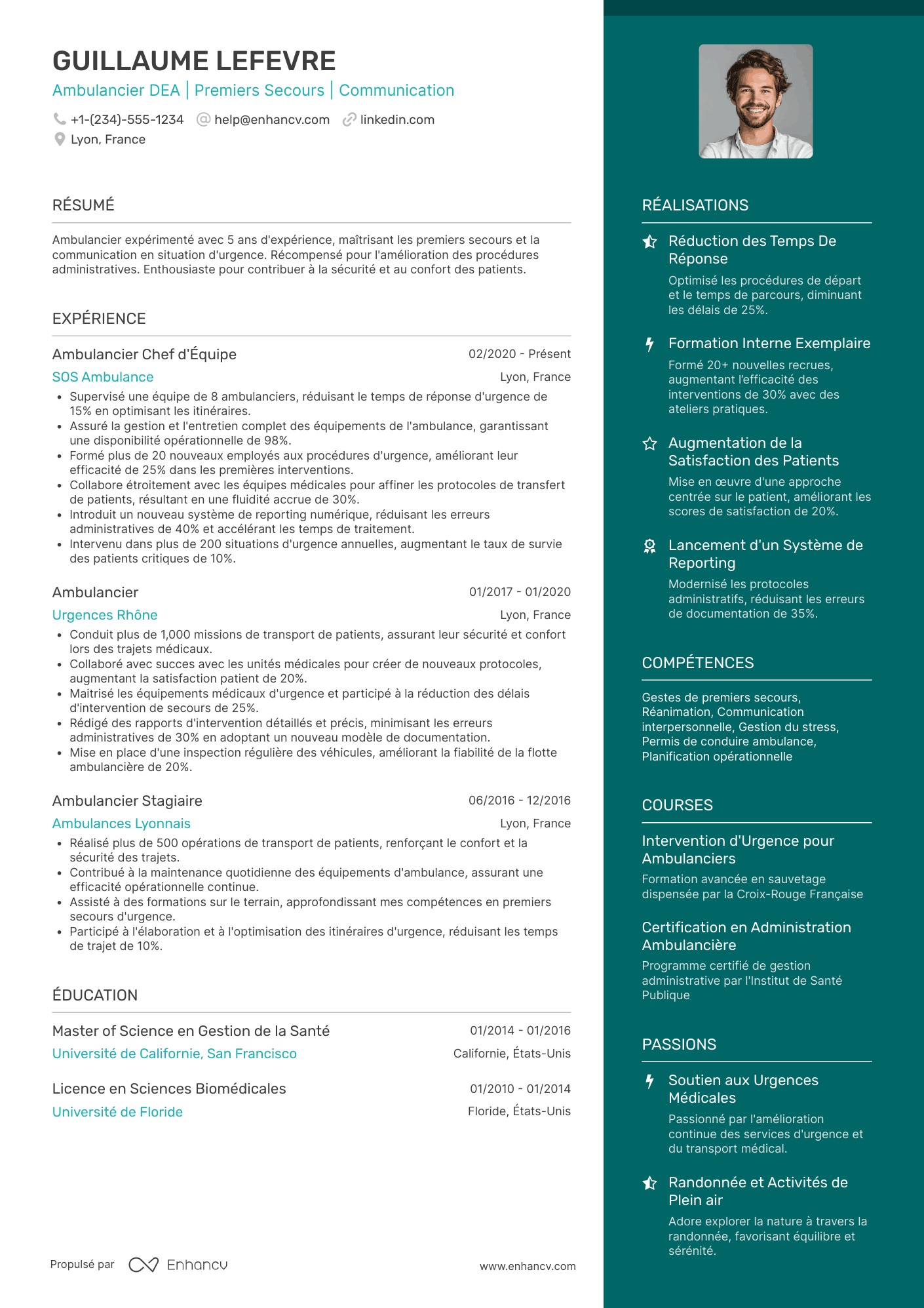 CV d’ambulancier&nbsp;avec DEA (Diplôme d'État d’Ambulancier)