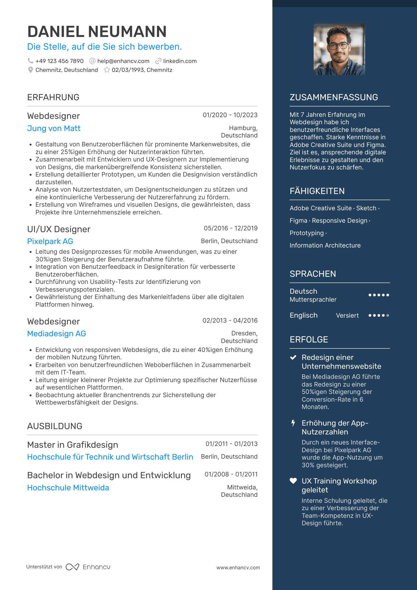 Lebenslauf als Webdesigner für Benutzeroberflächen