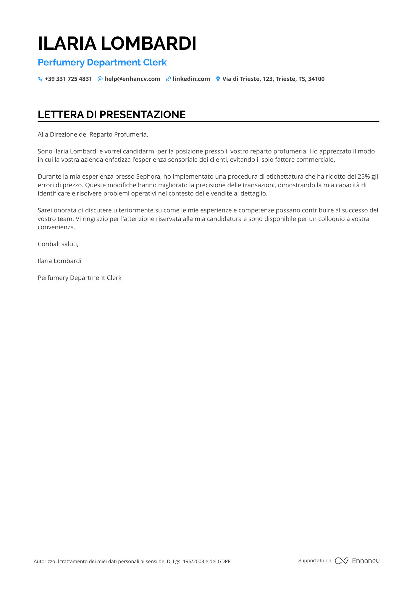 Commessa per Profumeria