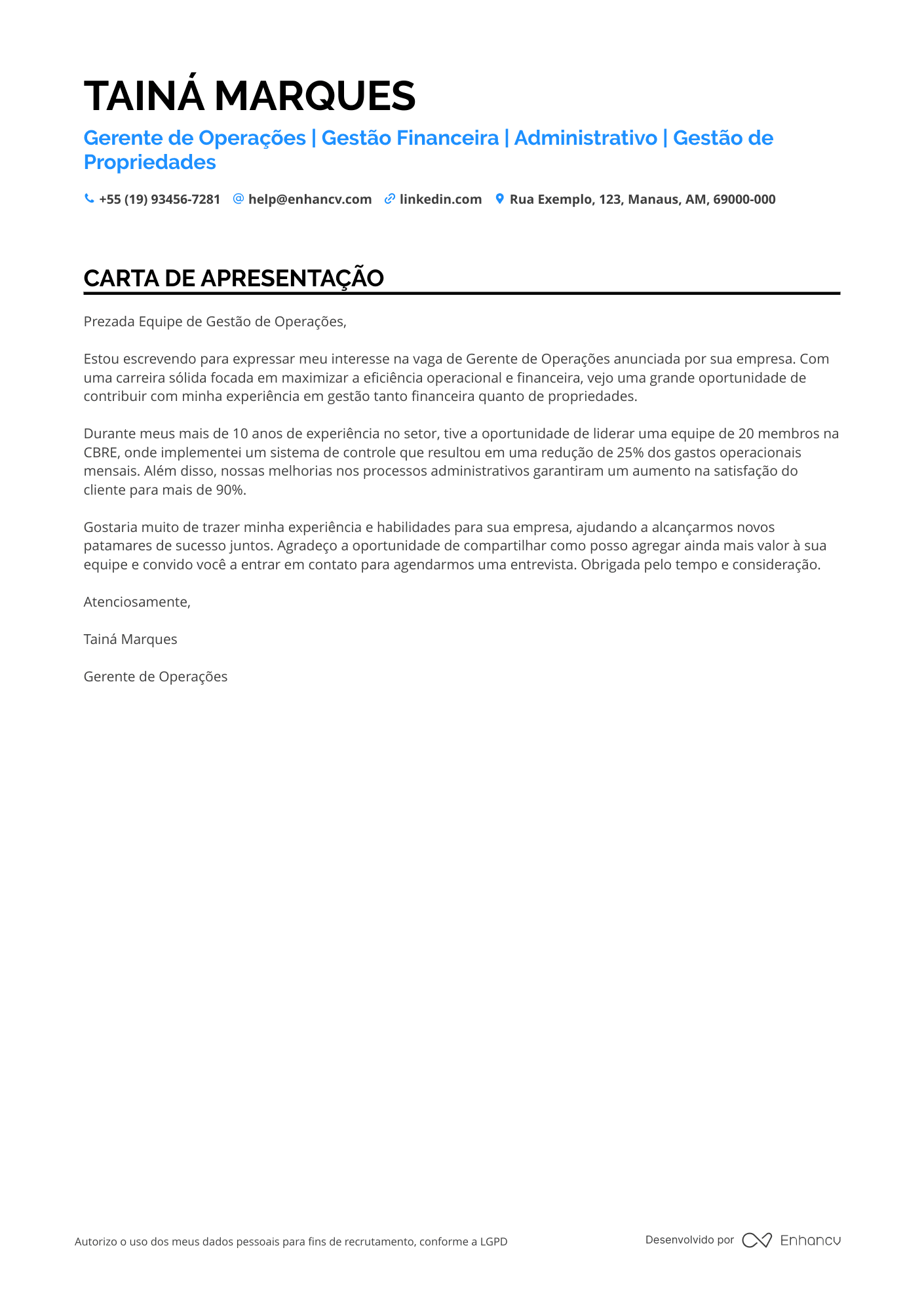 Gerente Financeiro de Operações