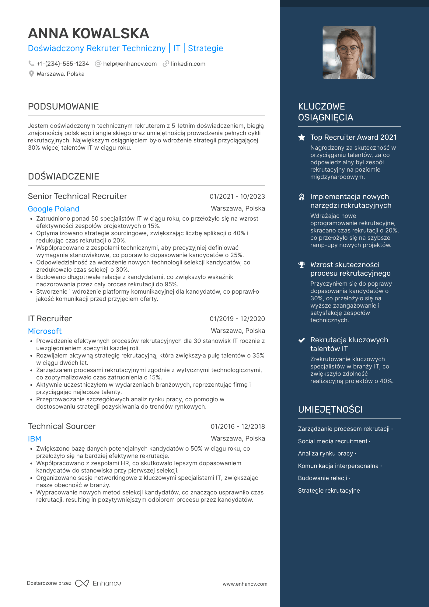 CV dla Techniczny Rekruter