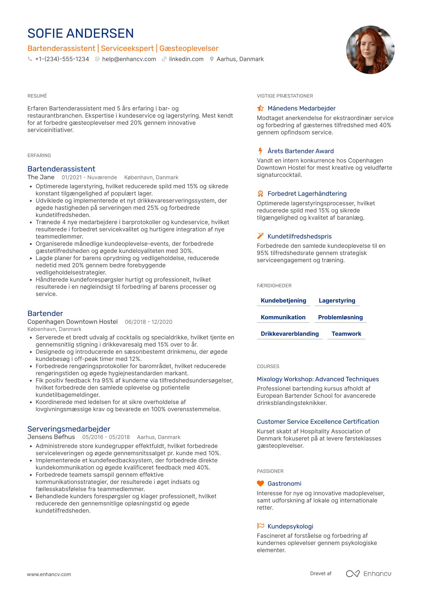 CV til Bartenderassistent