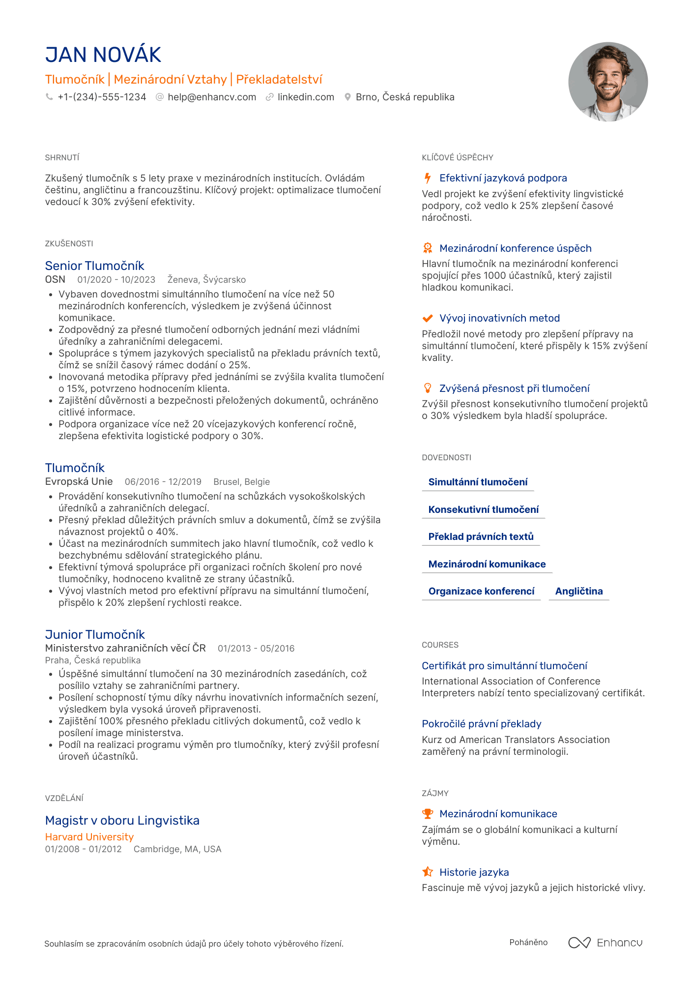 Životopis pro Tlumočník pro vládní instituce