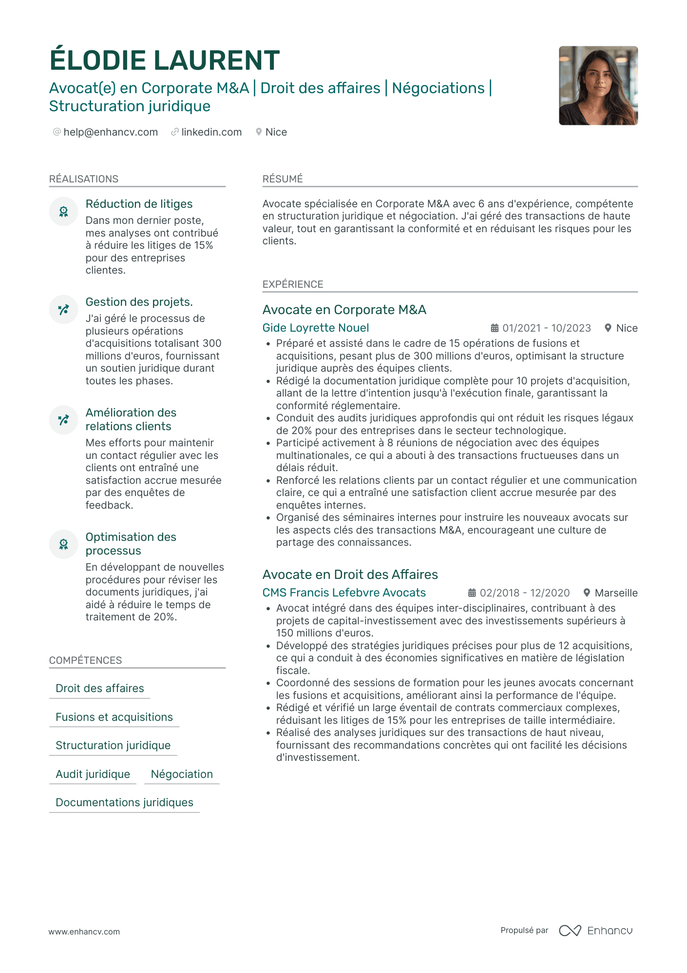 Avocat d’entreprise Exemples de CV