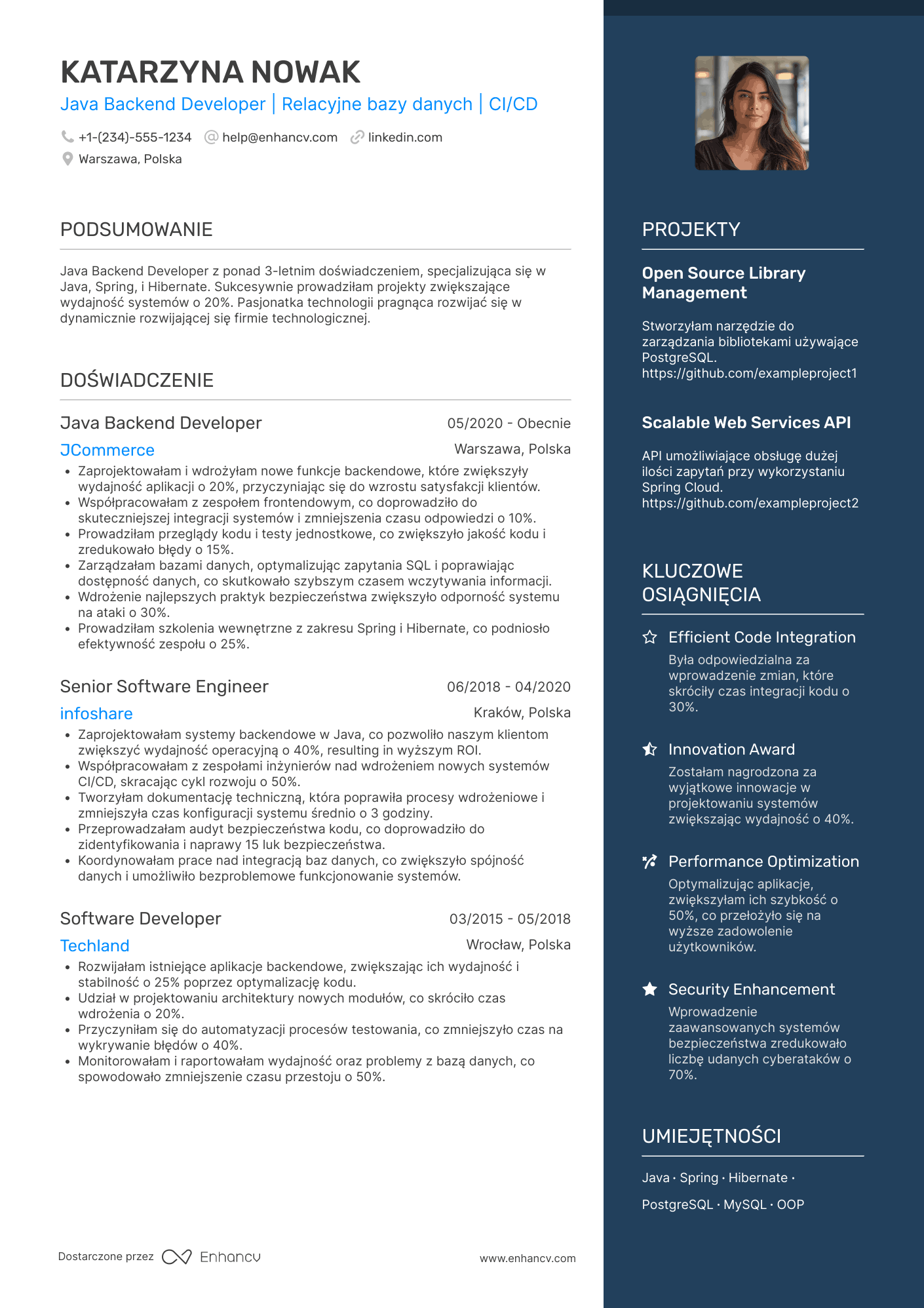 CV dla Java Backend Developer