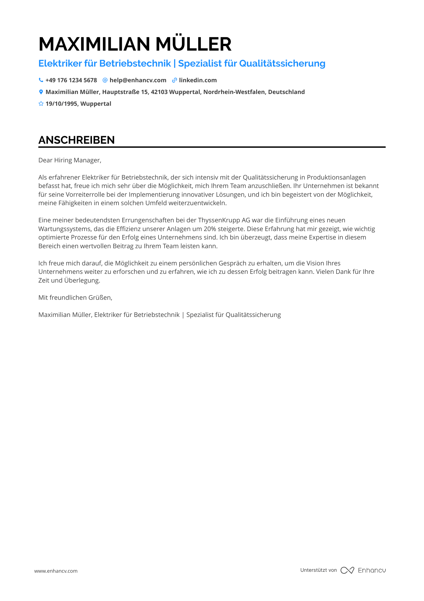 Elektriker für Betriebstechnik