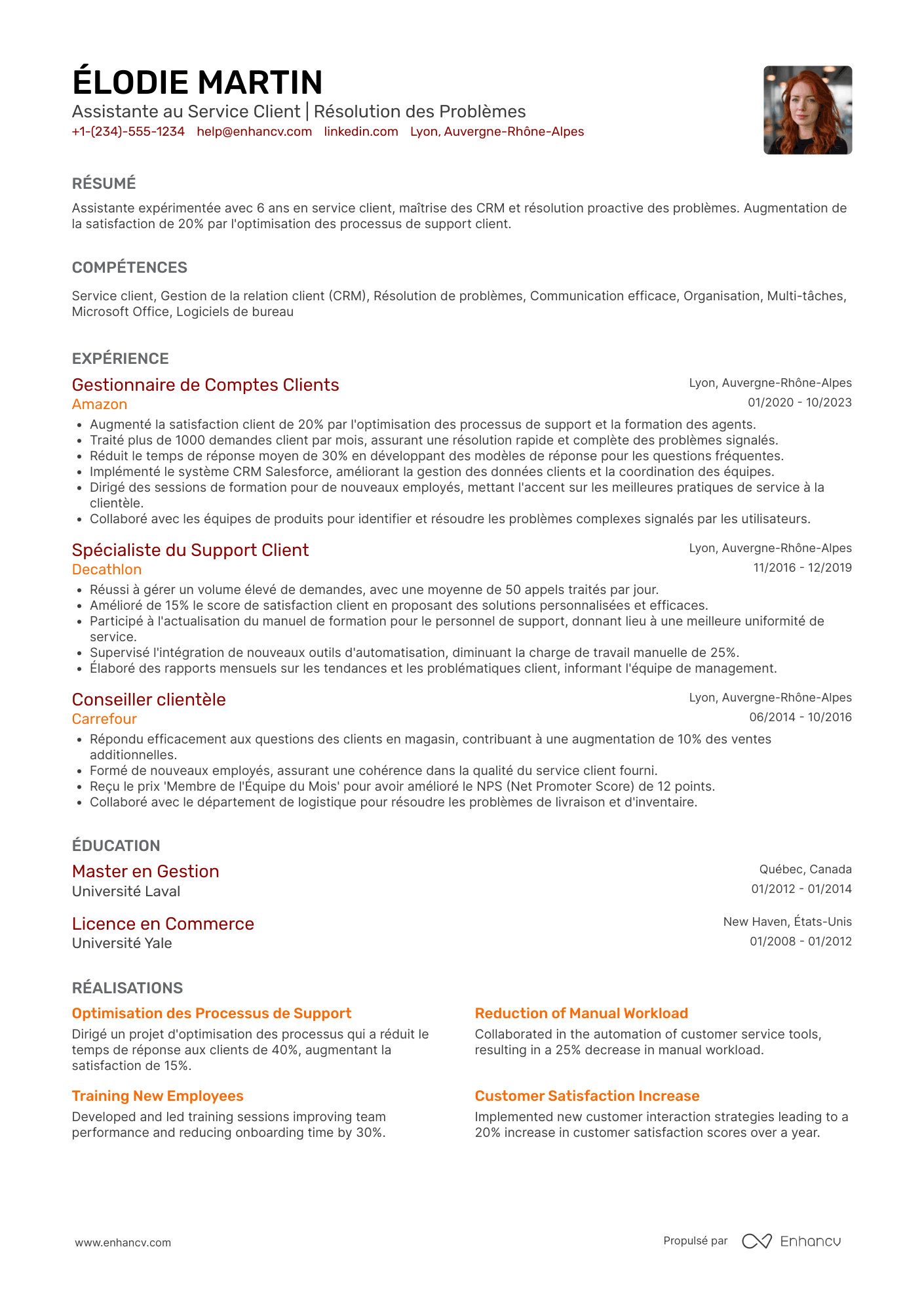 CV d’assistant au service client