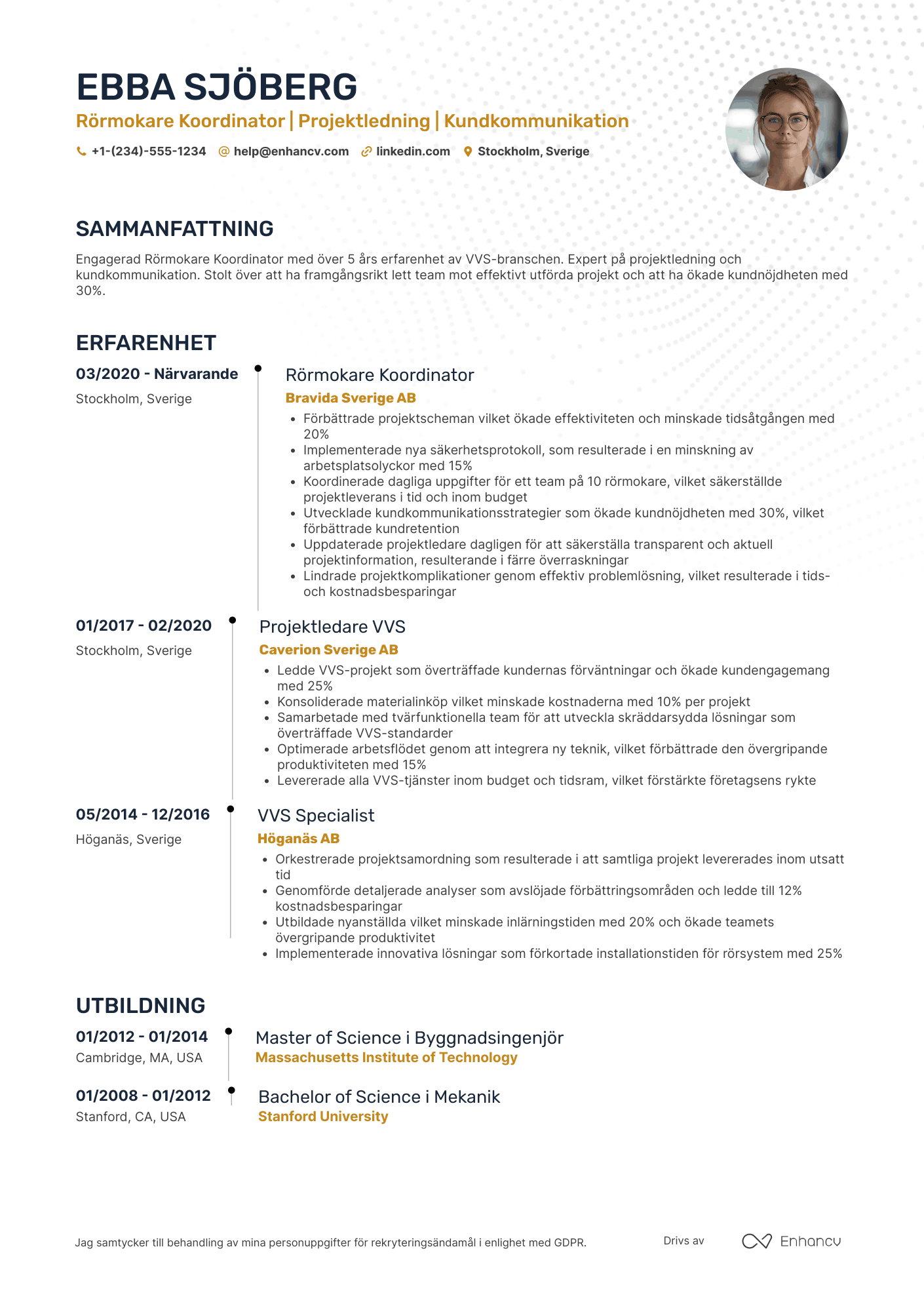 CV för Rörmokare Koordinator
