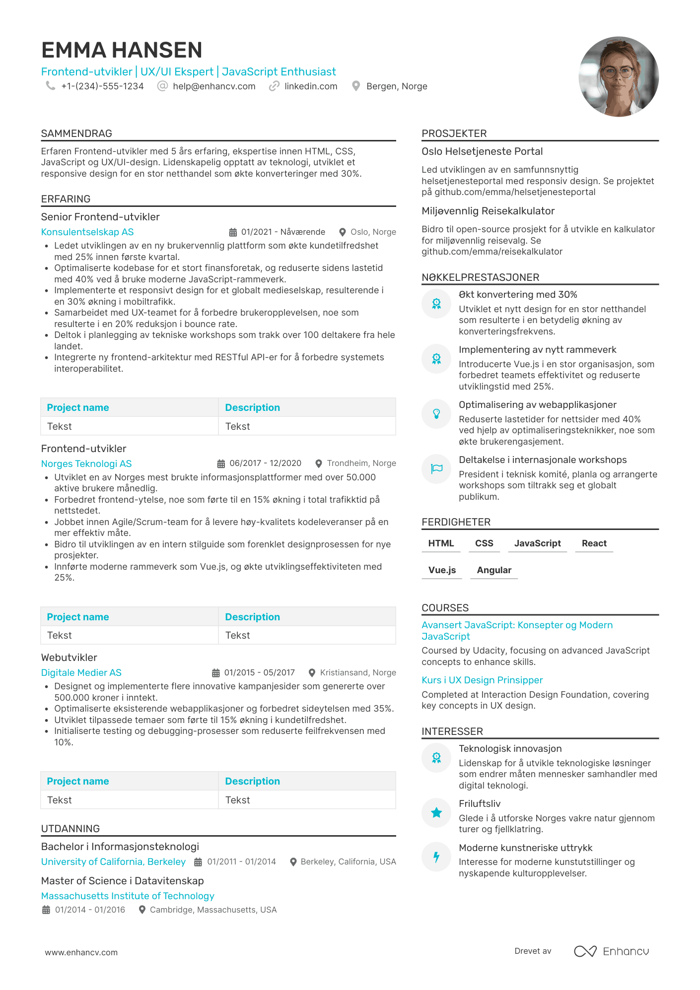 CV for Erfaren Frontend‑utvikler