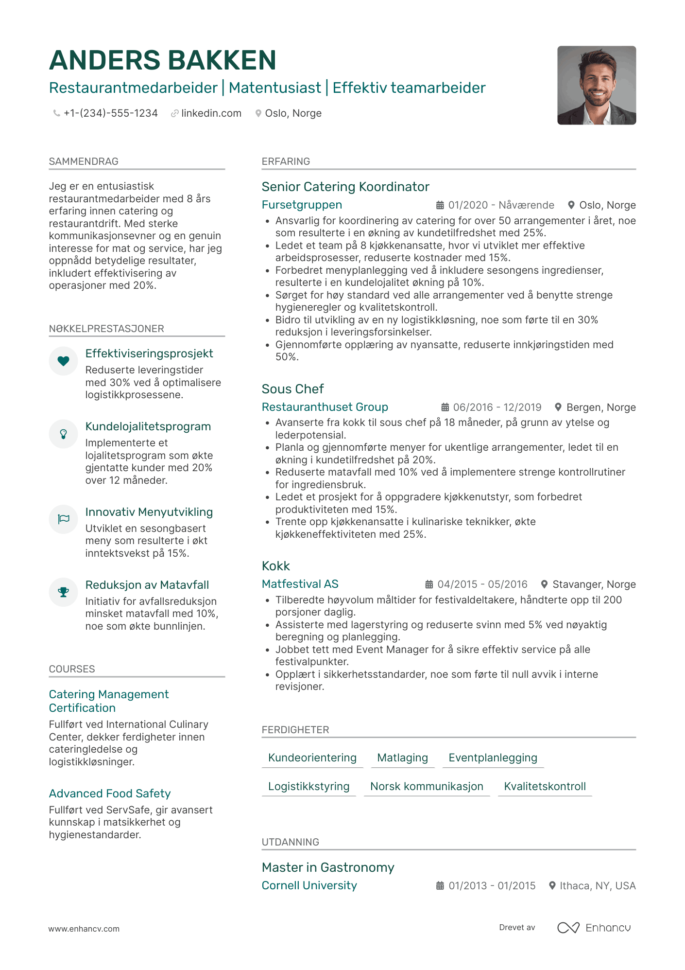 CV for Restaurantmedarbeider Catering