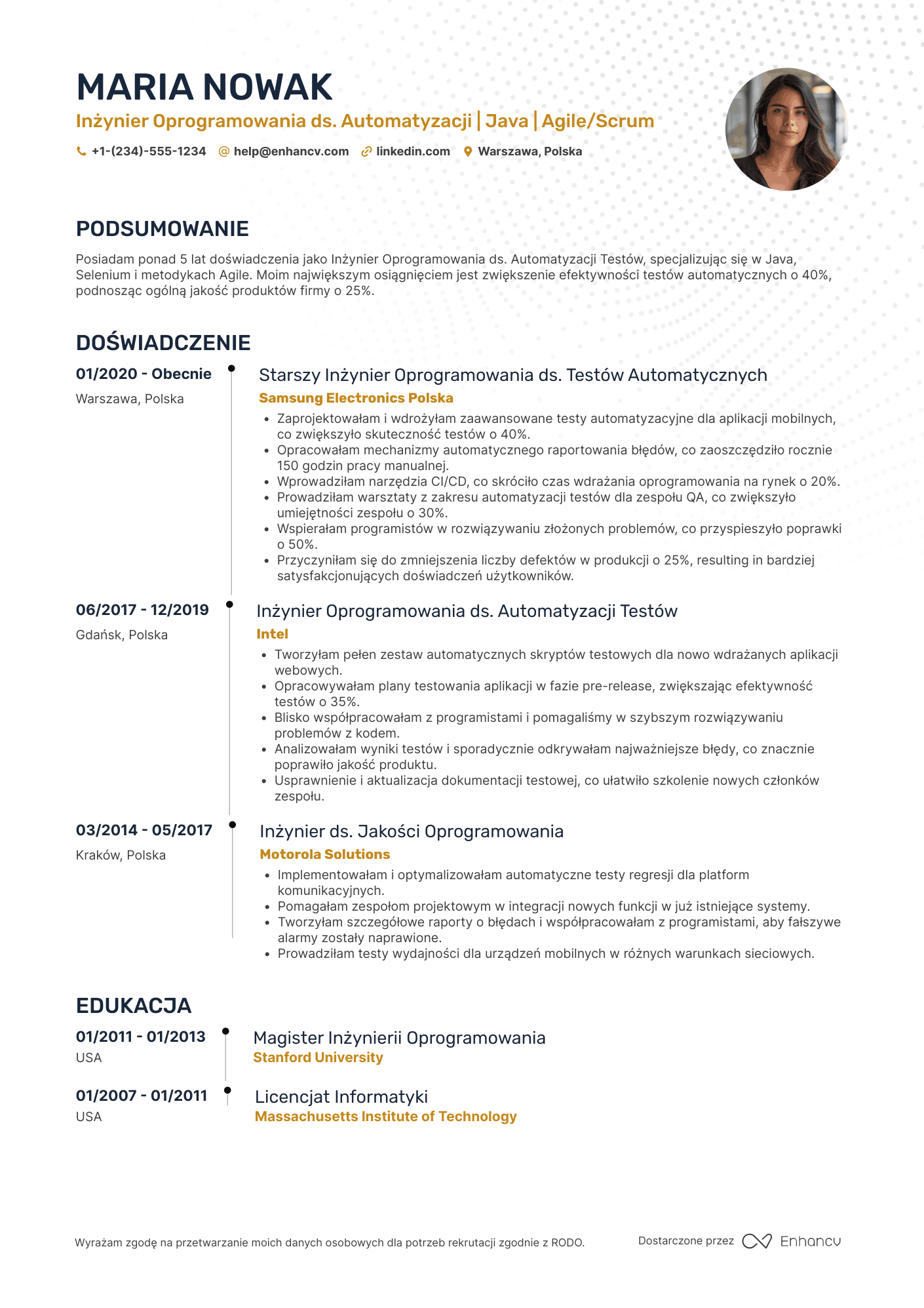 CV dla QA Automation Software Engineer