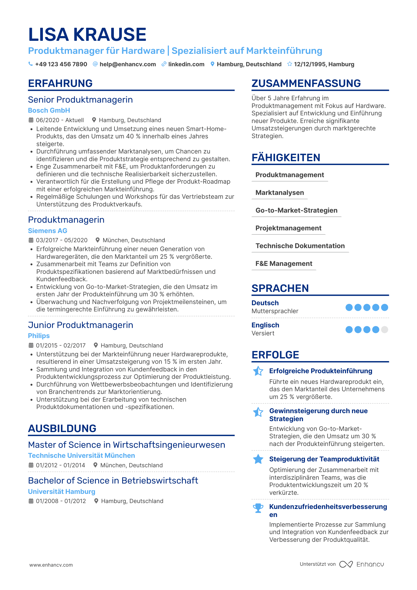 Lebenslauf als Produktmanager für Hardwareprodukte
