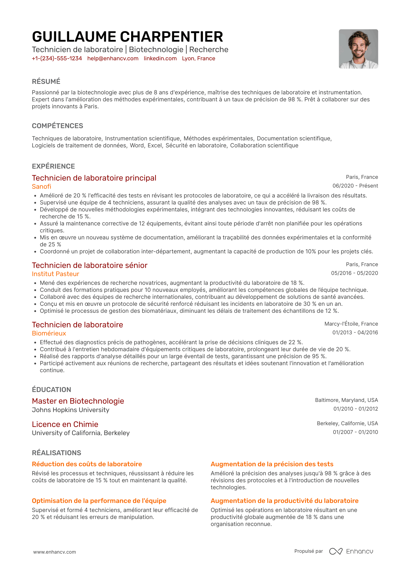 Exemple de CV pour un technicien de laboratoire