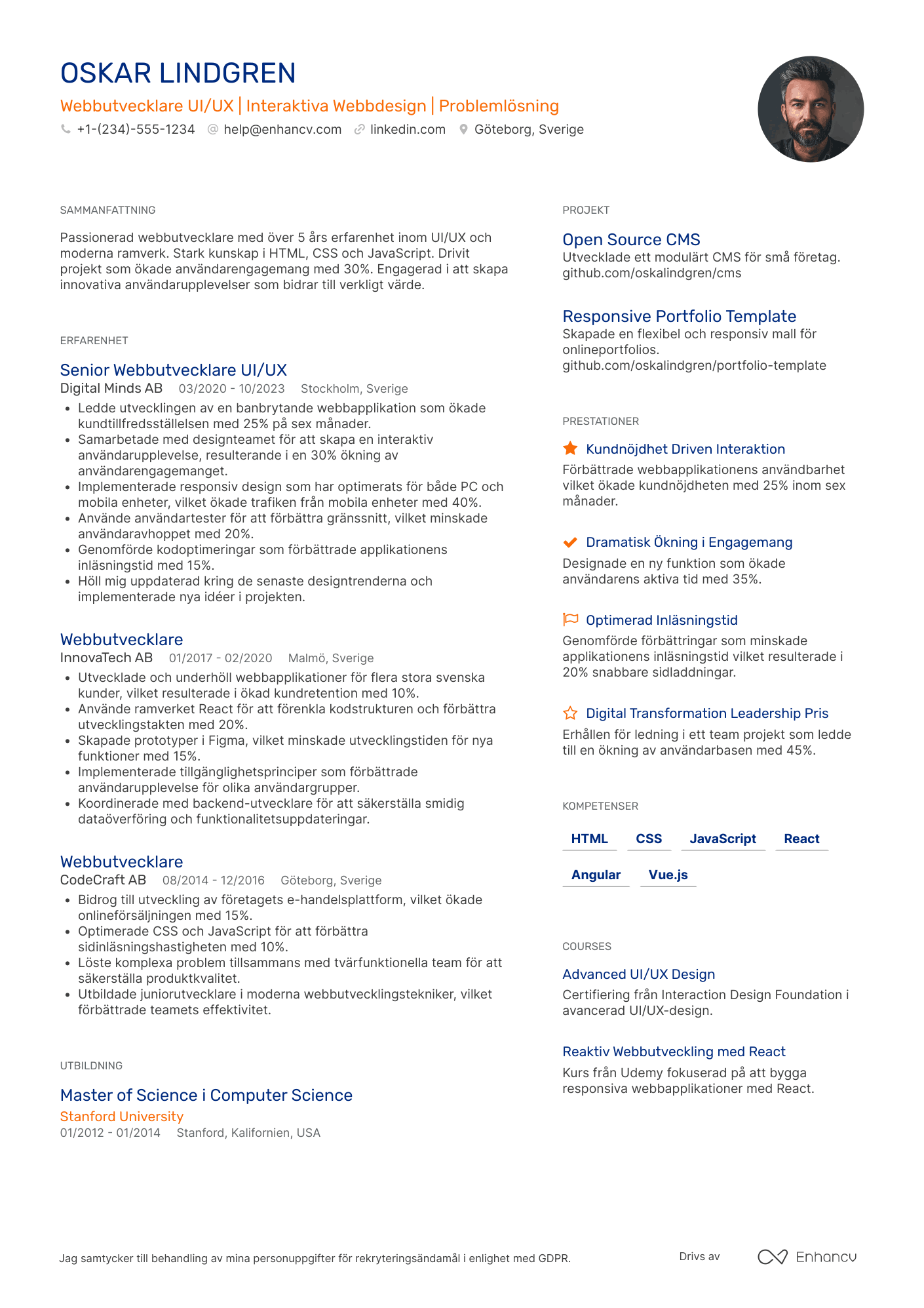 CV för Webbutvecklare UI/UX