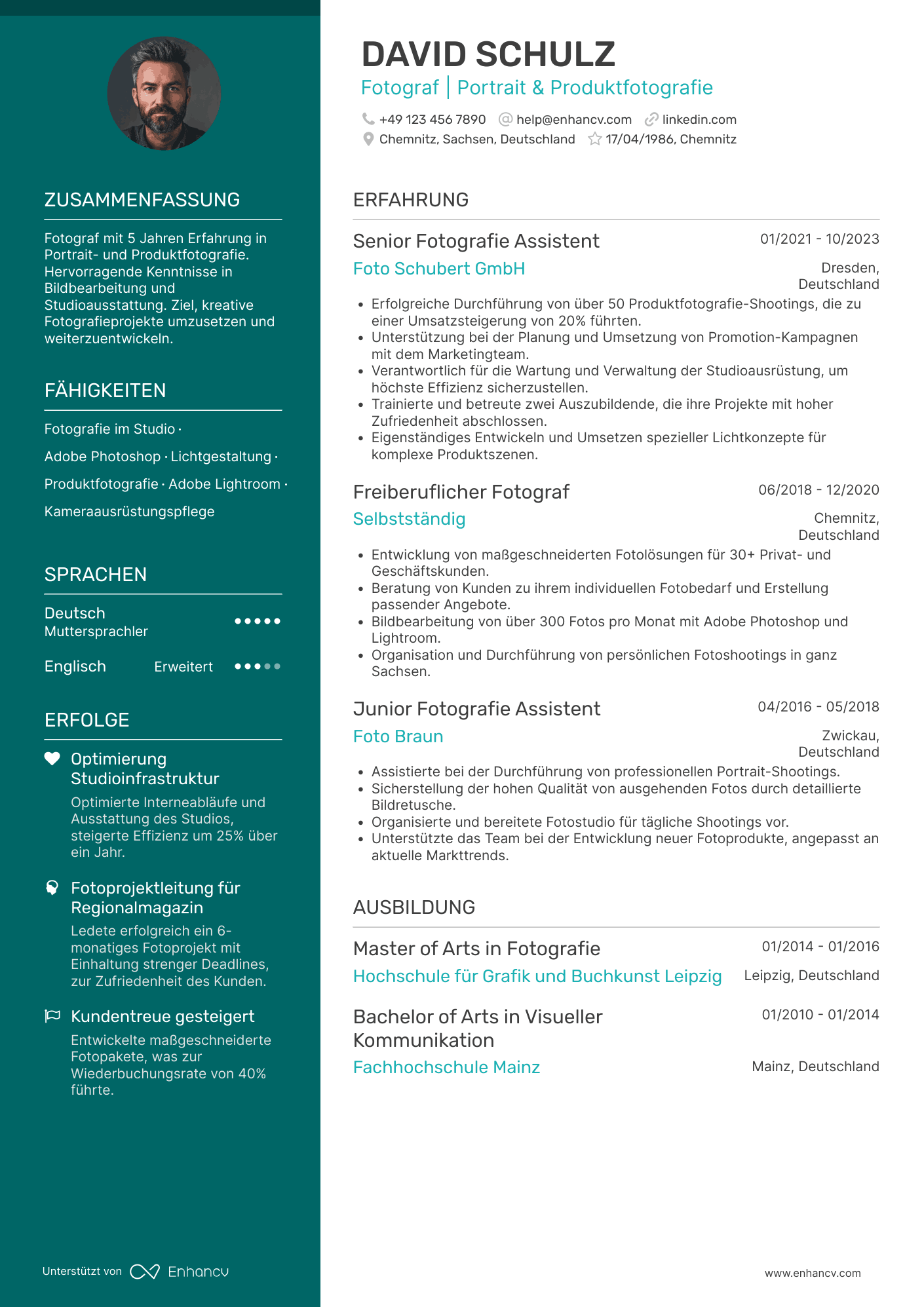Lebenslauf als Fotograf Auszubildender