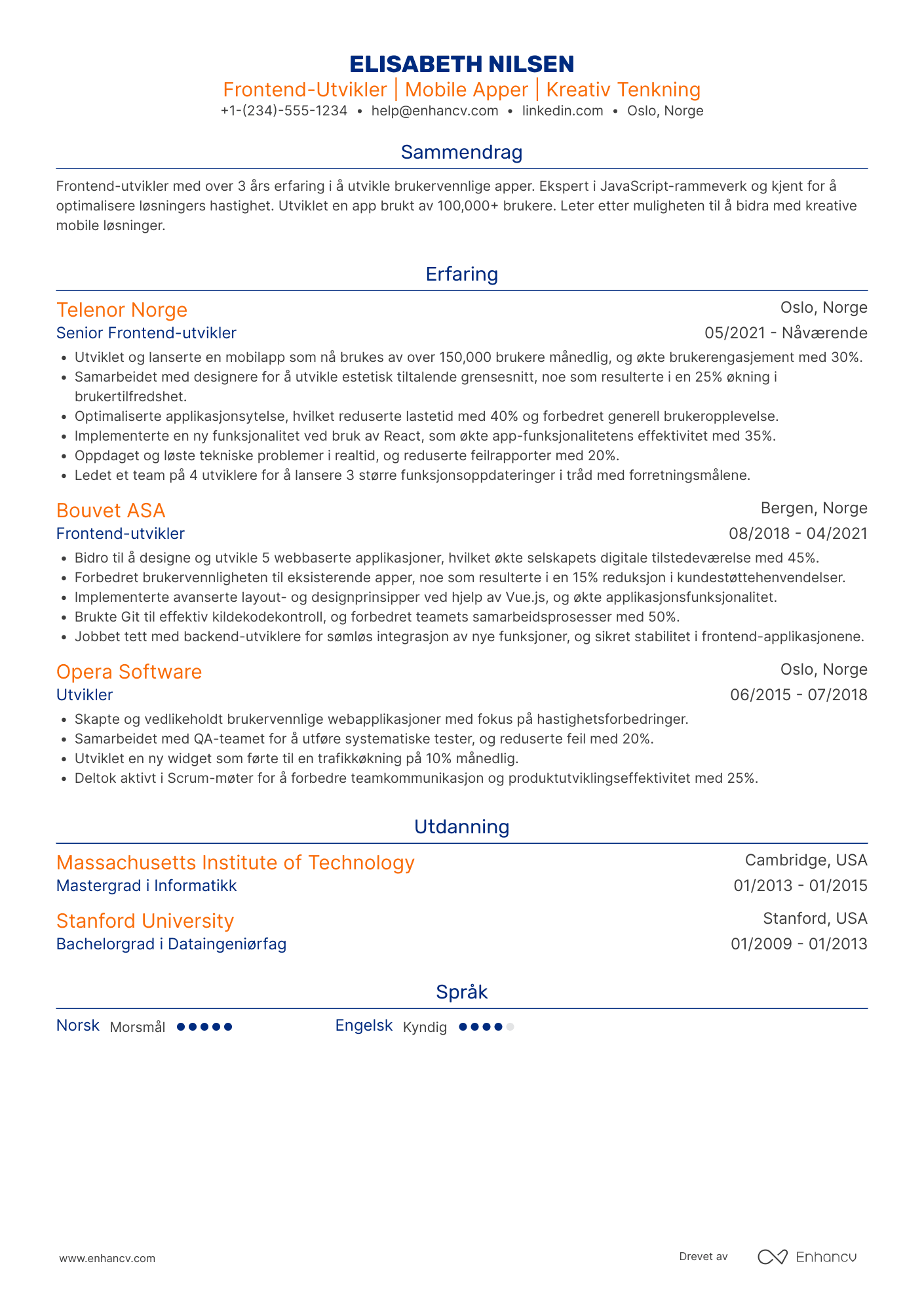 CV for Frontend‑utvikler for mobile apper