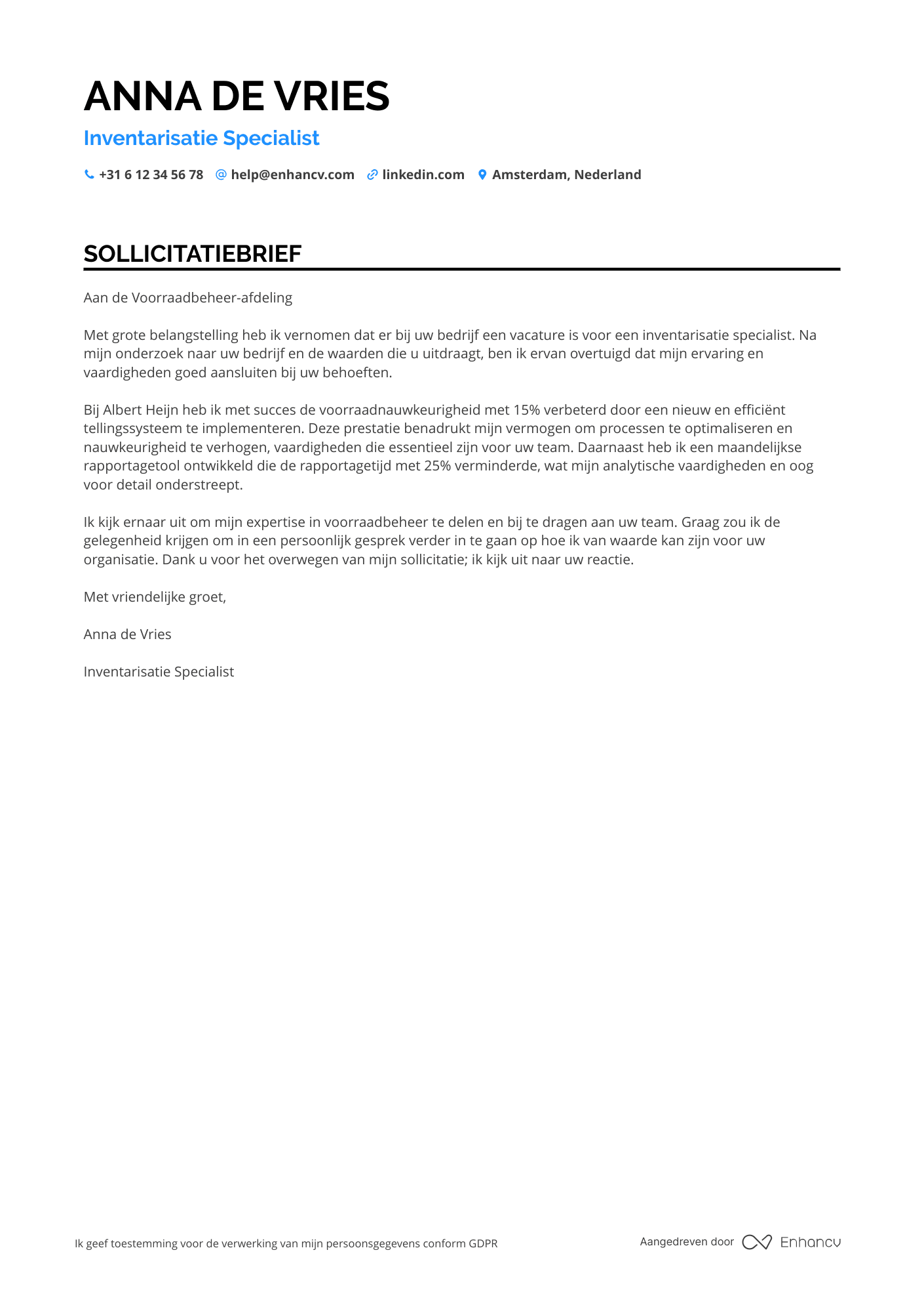 Sollicitatiebrief voor Kruidvat Inventarisatie Specialist
