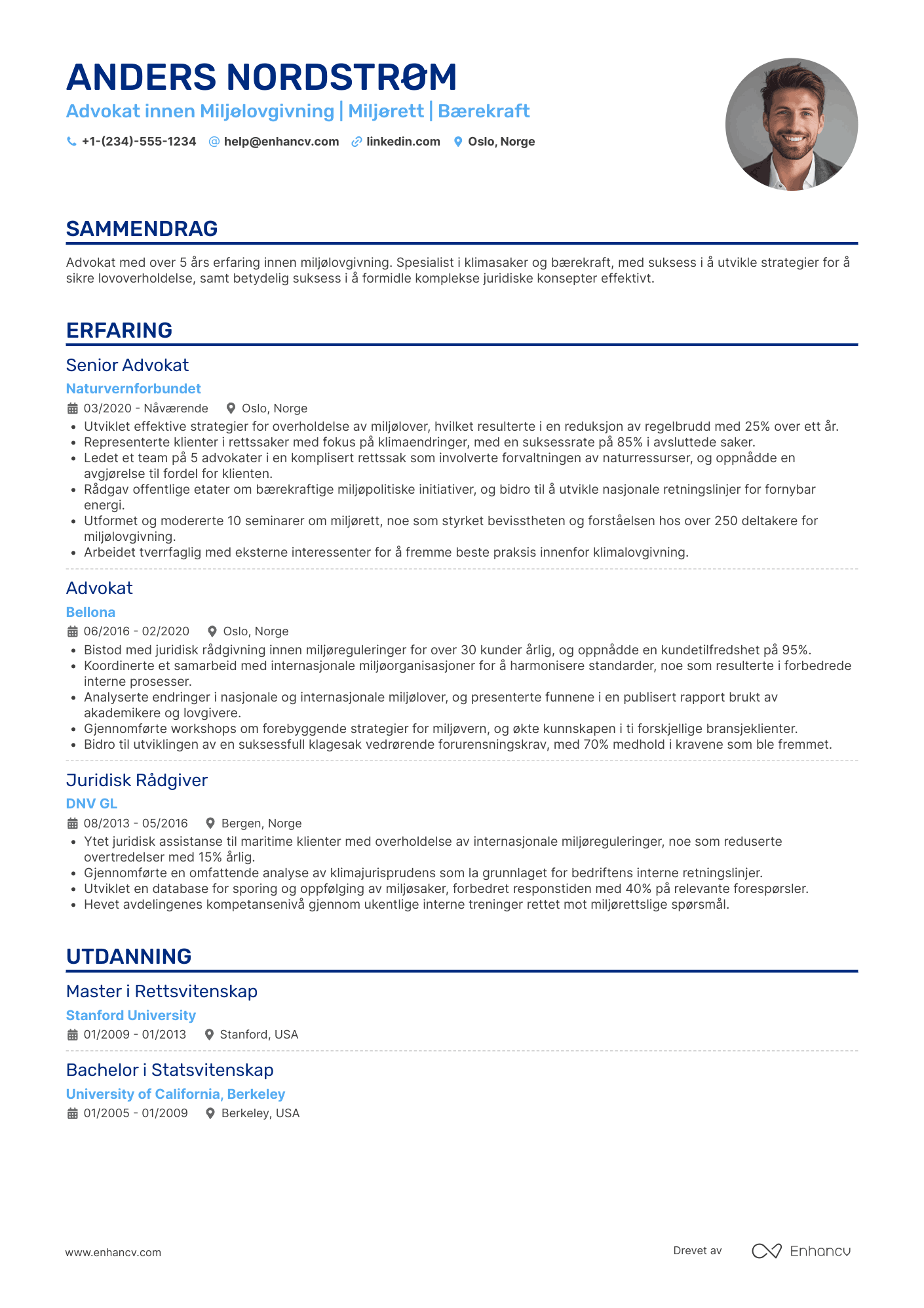 CV for Advokat innen miljølovgivning