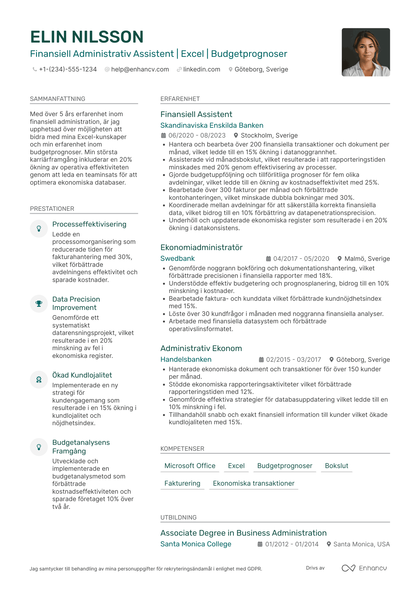 CV för Finansiell Administrativ Assistent
