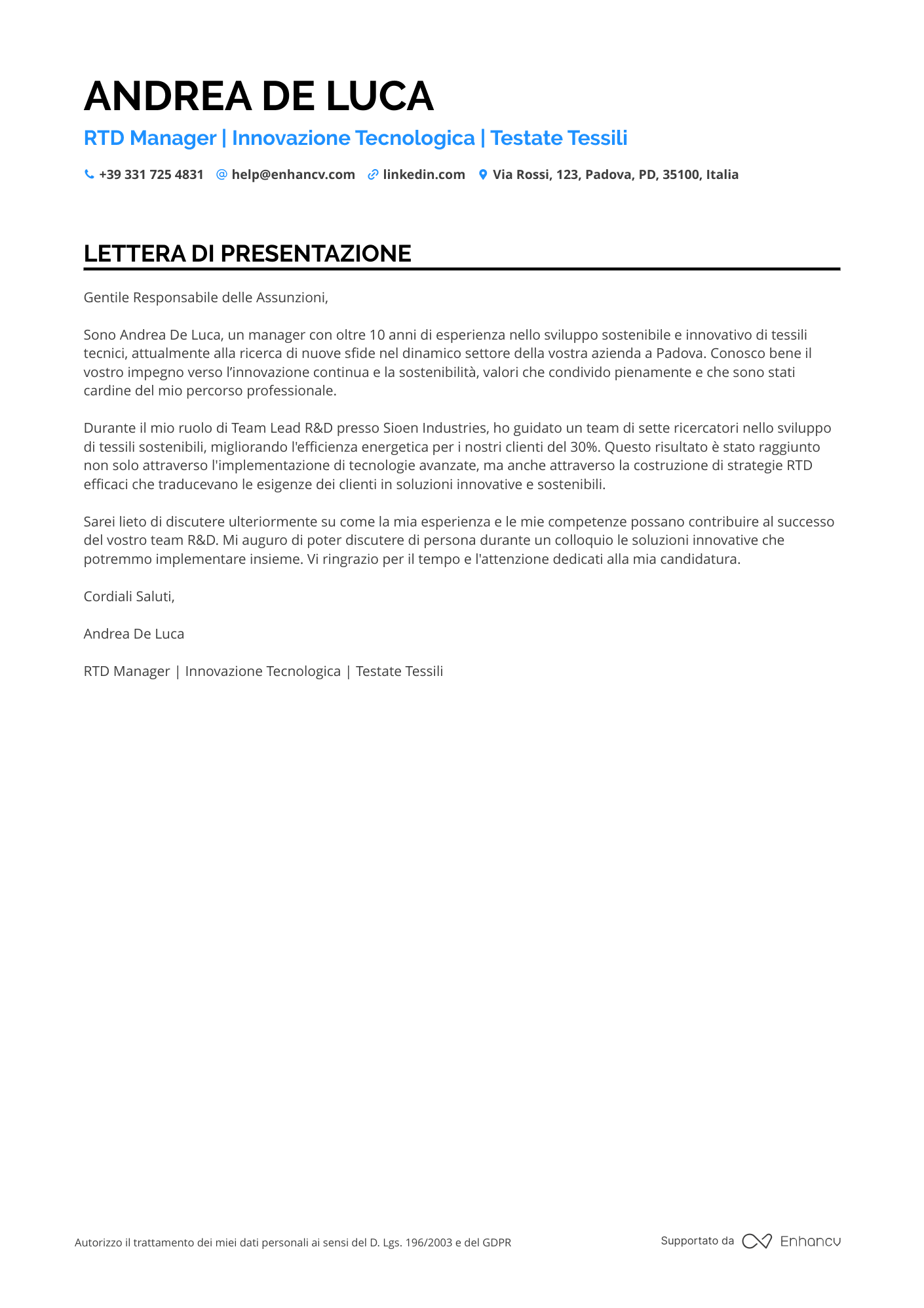 Responsabile Progetto di Ricerca e Sviluppo