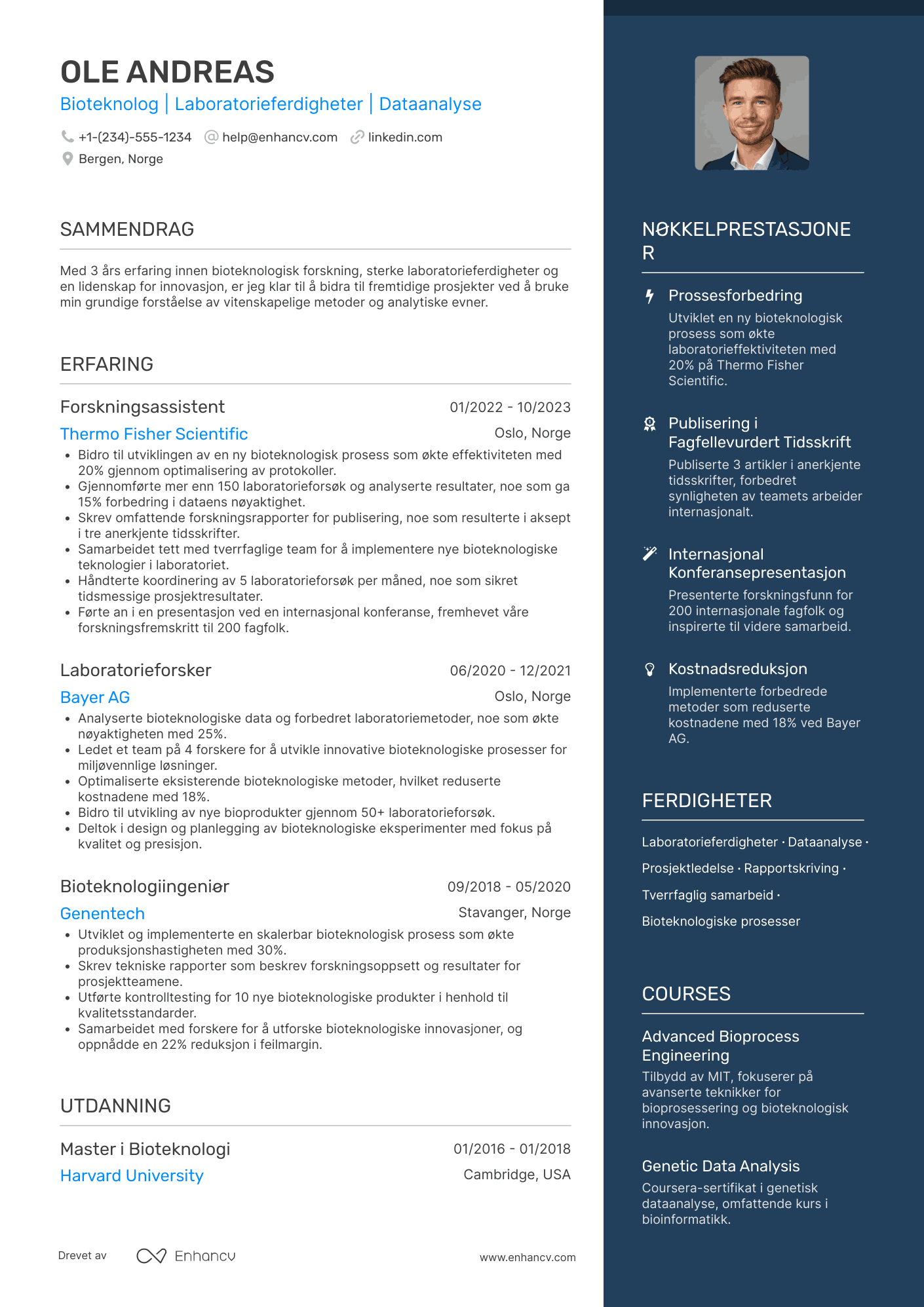 CV for Nyutdannede Bioteknolog i forskningsindustrien