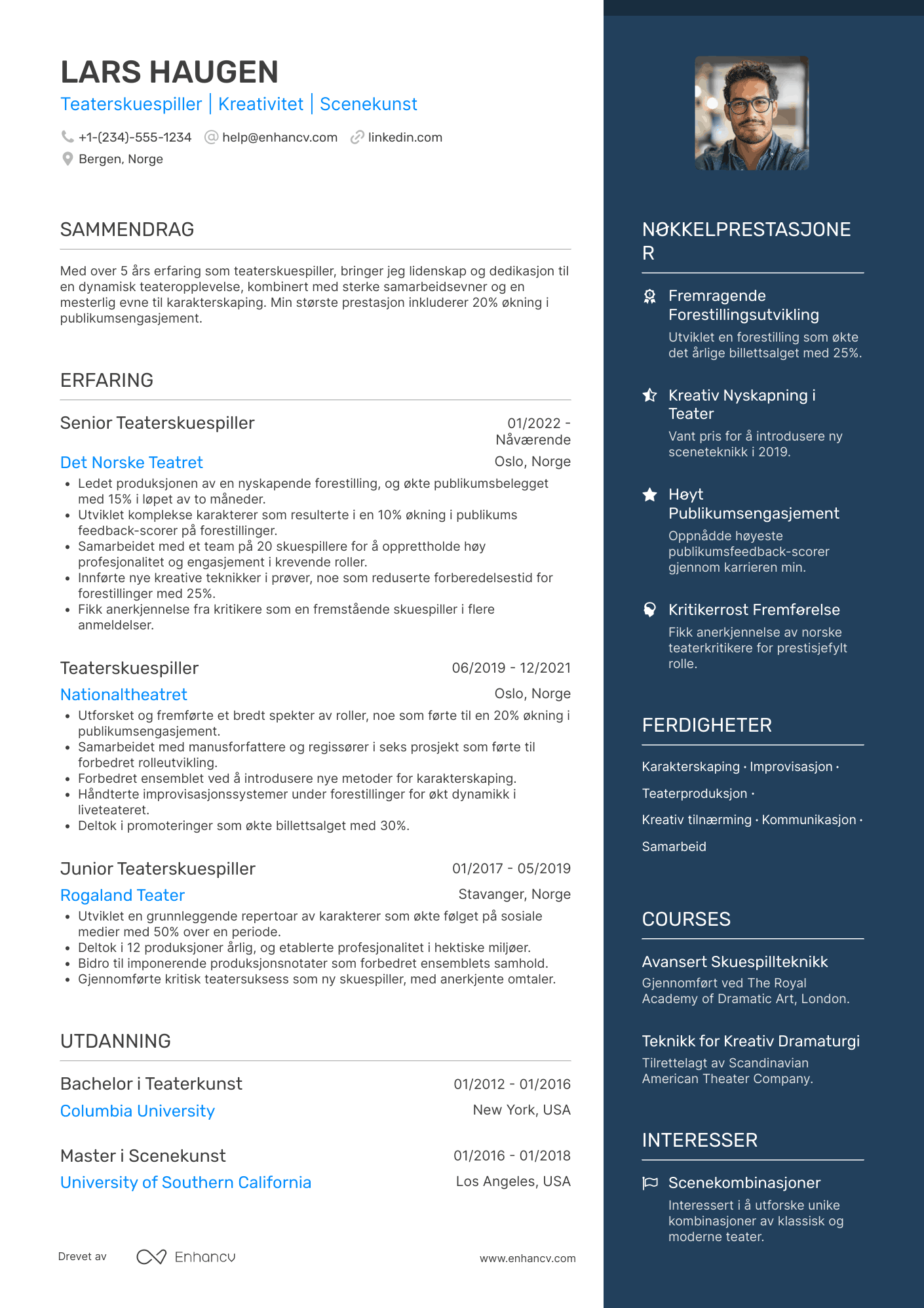 CV for Teaterskuespiller