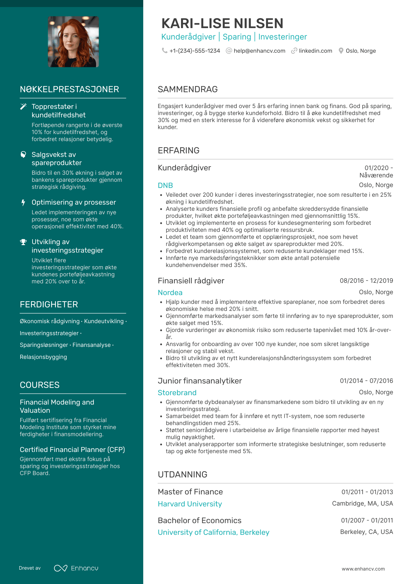 CV for Kunderådgiver i bank med fokus på sparing