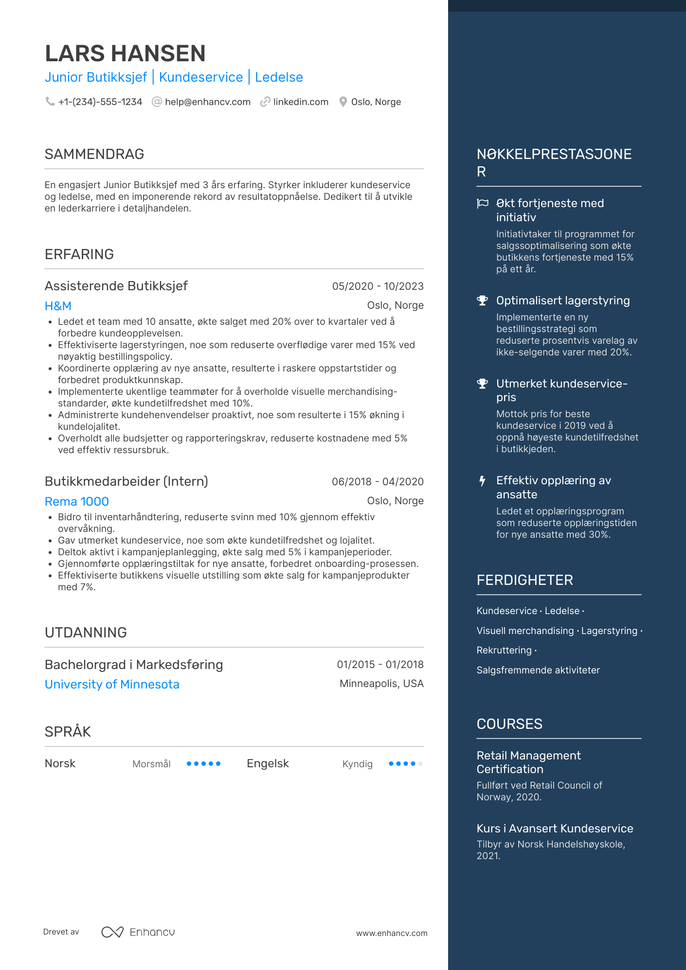 CV for Junior Butikksjef