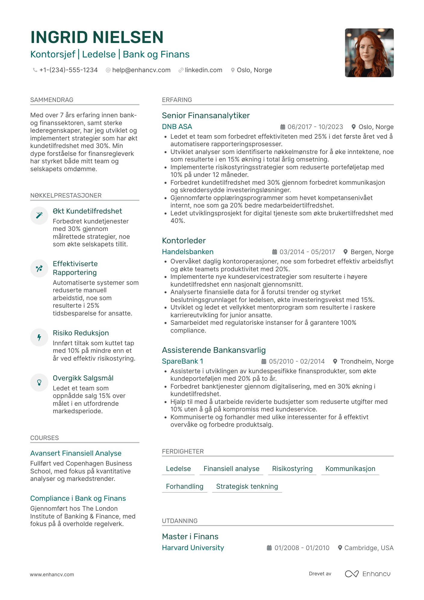 CV for Kontorsjef bank og finans