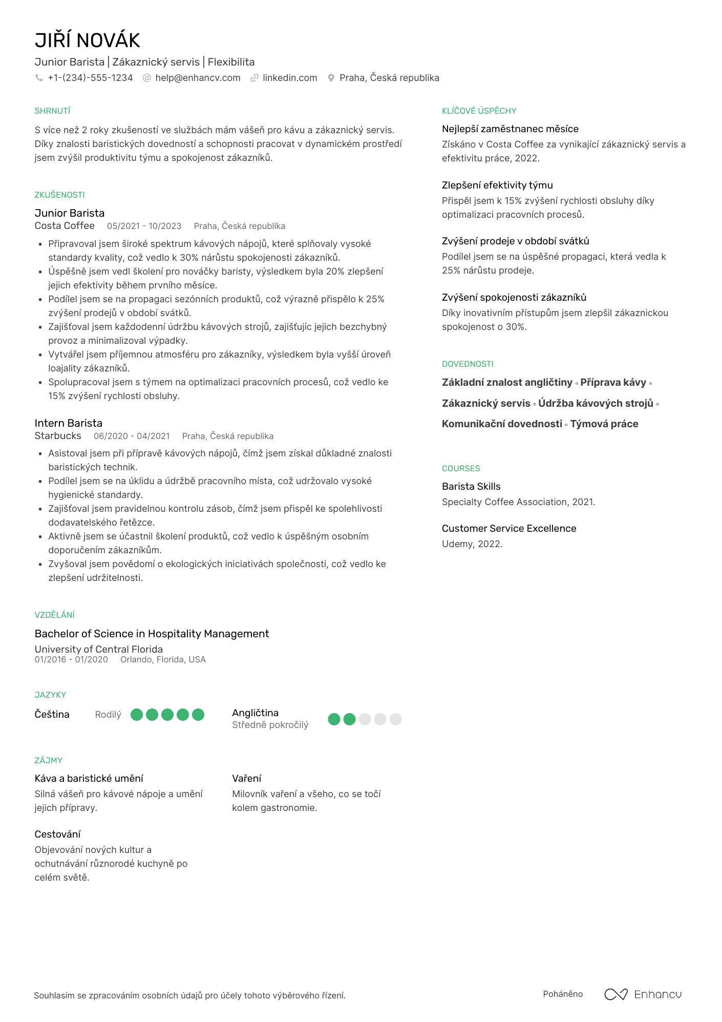 Životopis pro Junior Barista