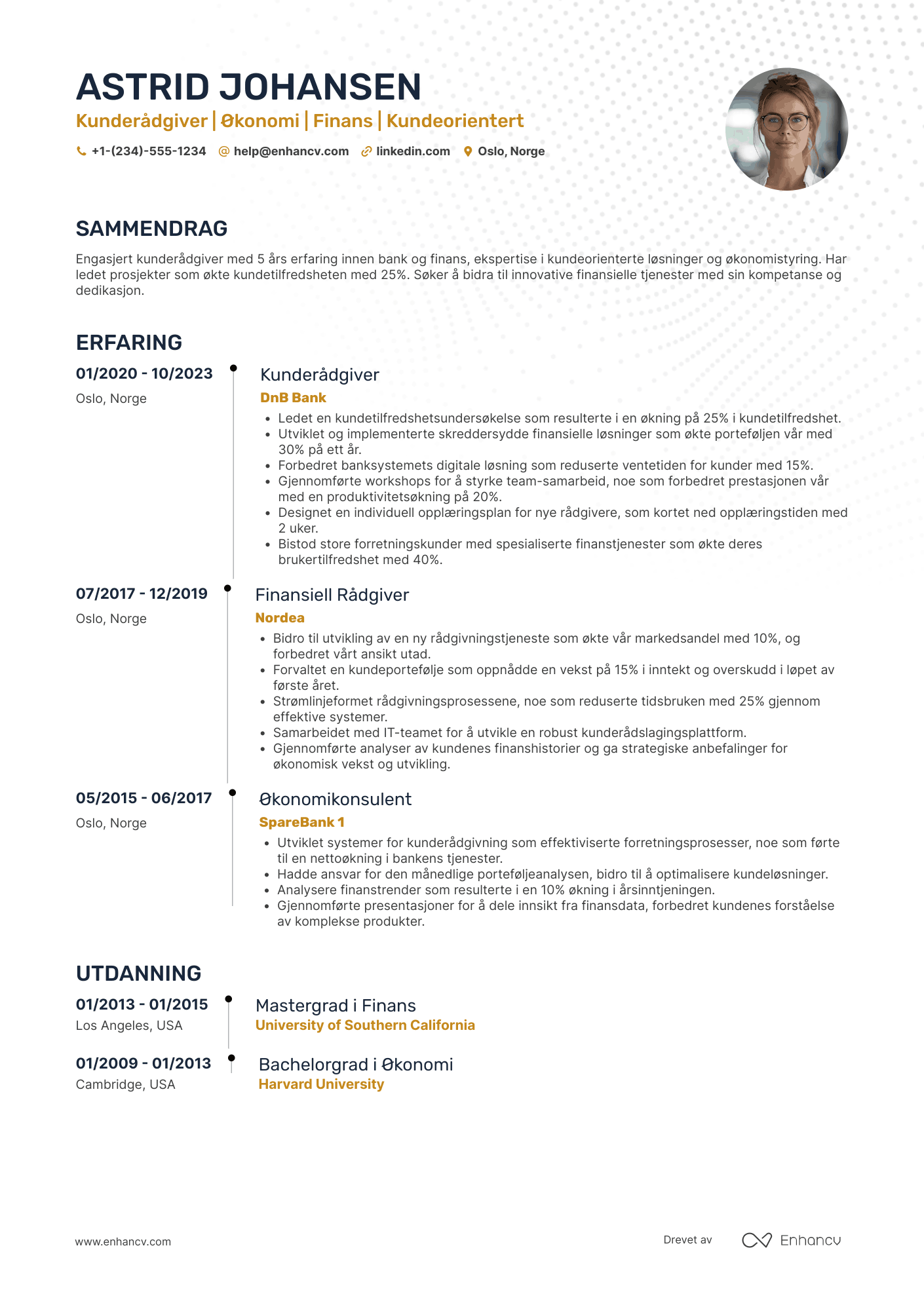 CV for Kunderådgiver Trainee i Bank