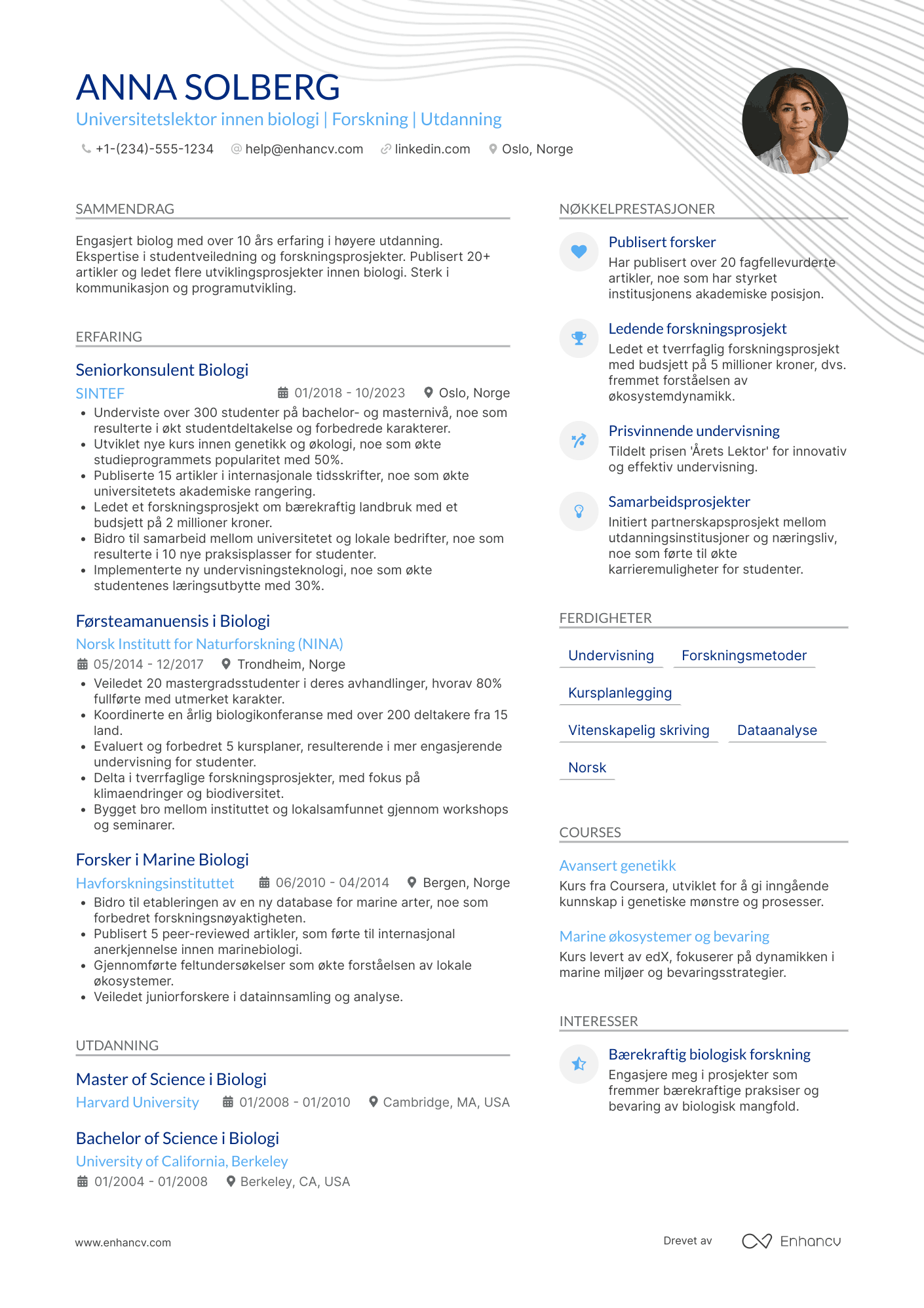 CV for Universitetslektor innen biologi
