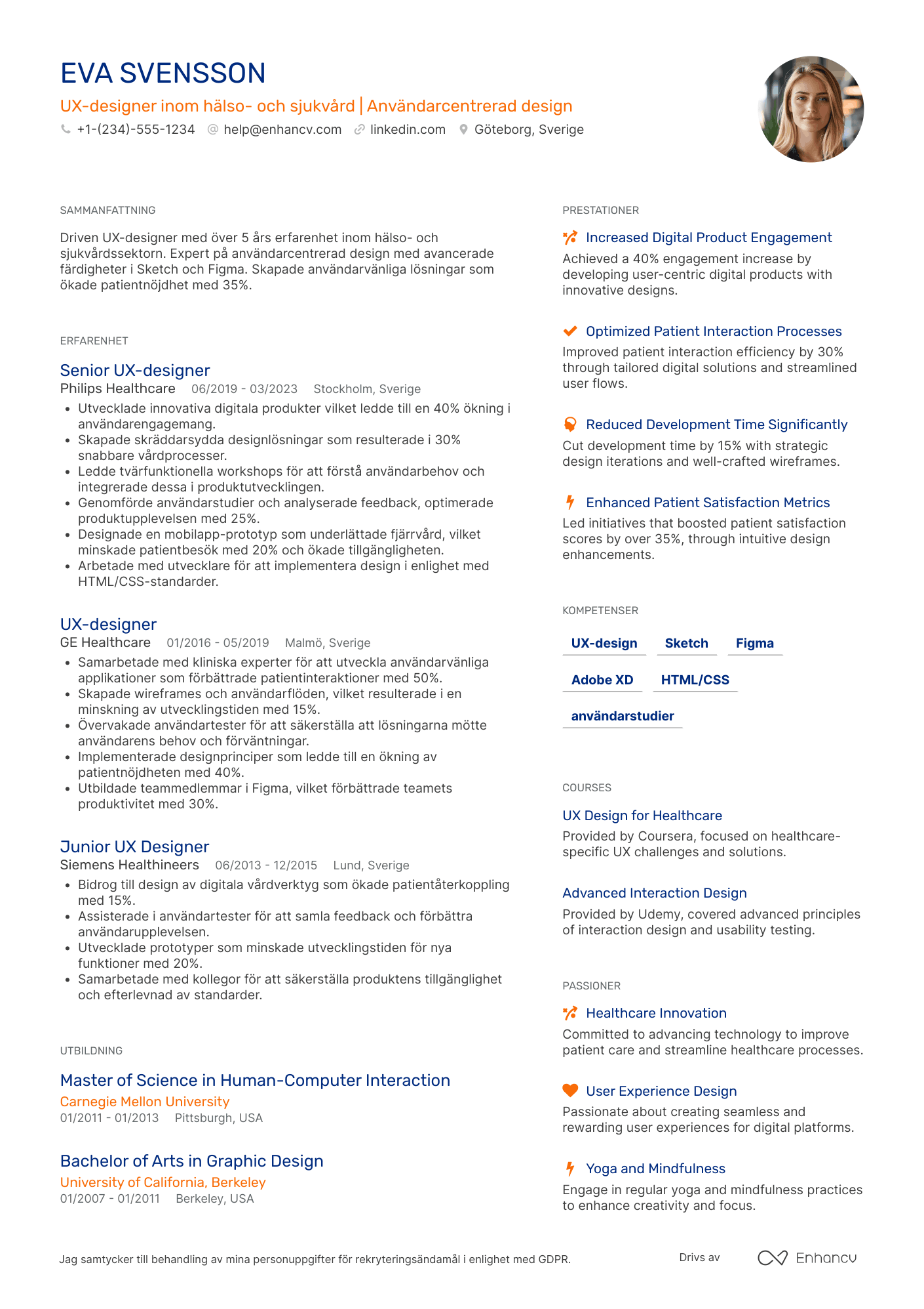 CV för UX design inom hälso  och sjukvård