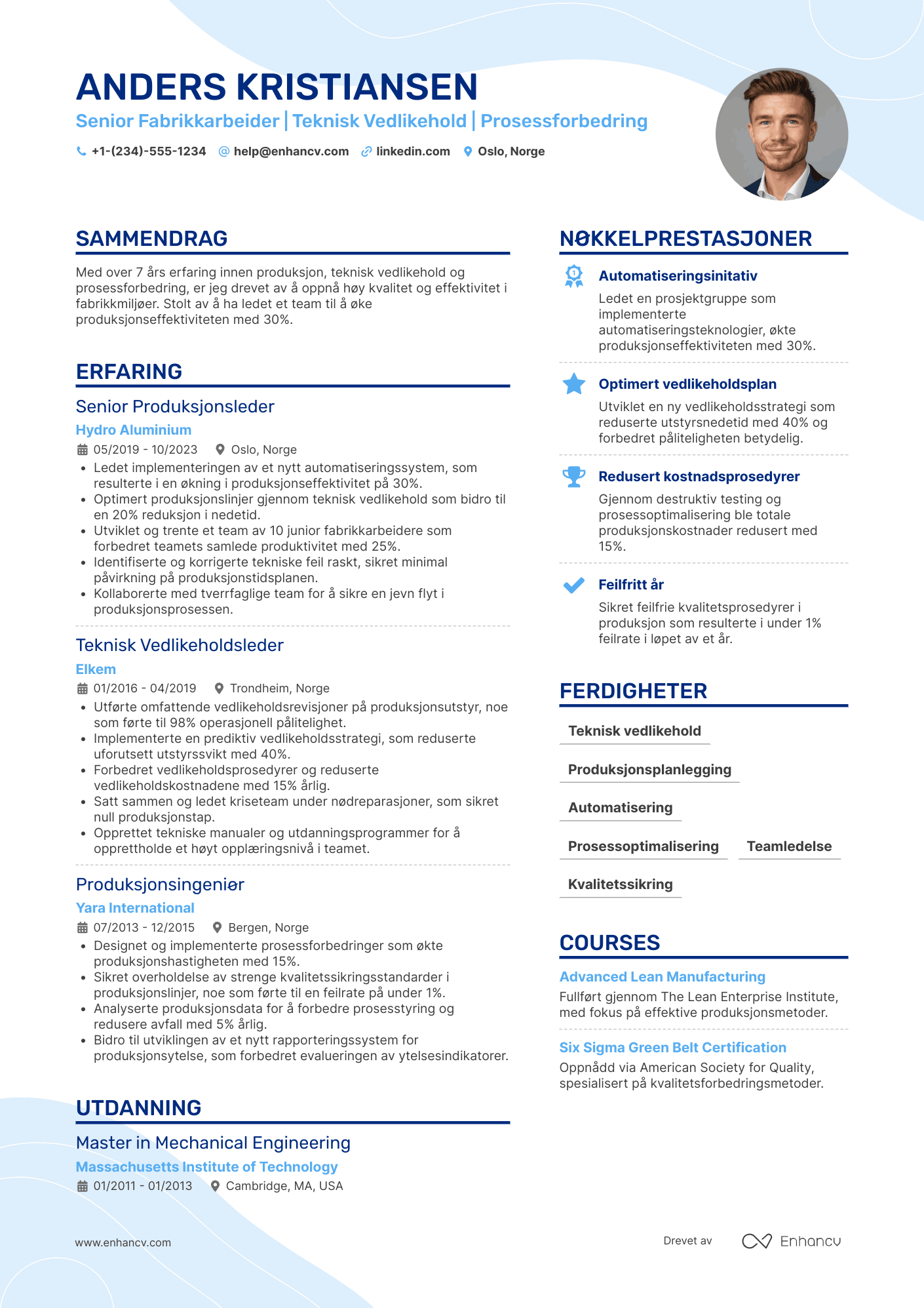 CV for Senior Fabrikkarbeider