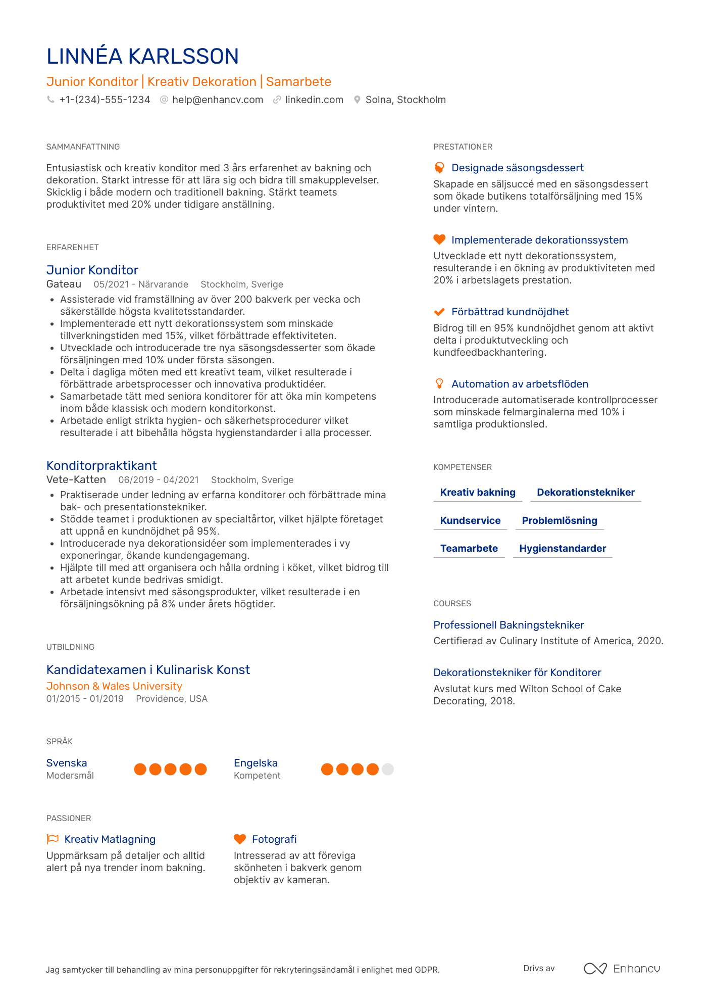 CV för Junior Konditor