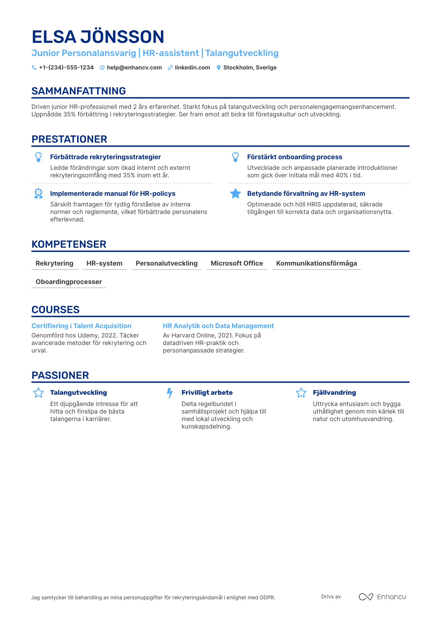 CV för Junior Personalansvarig
