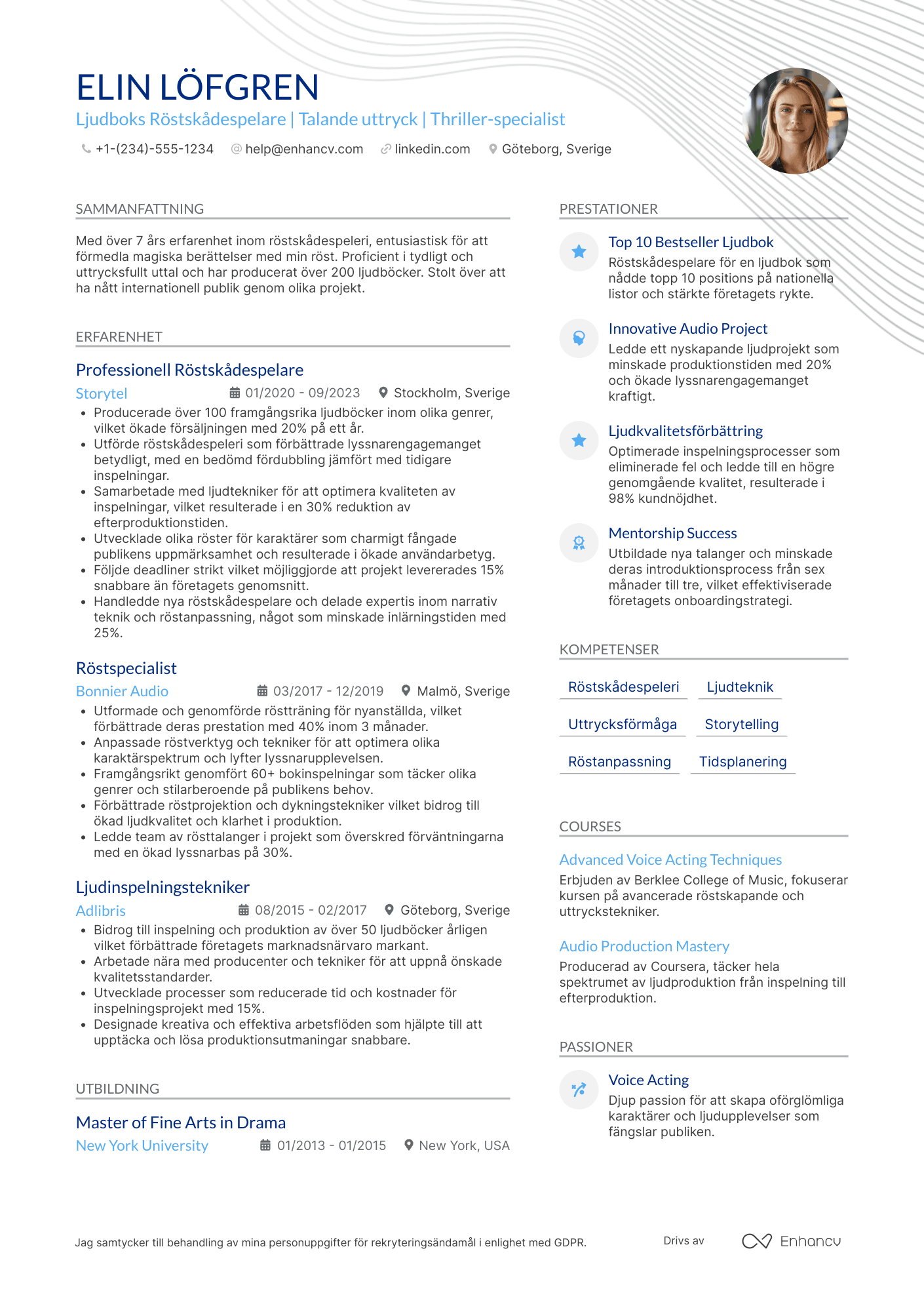 CV för Ljudboks Röstskådespelare