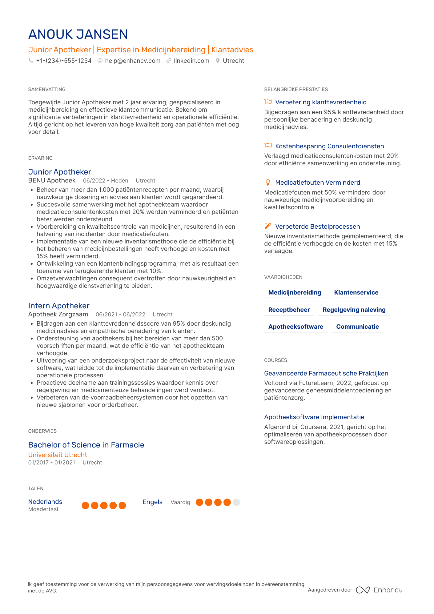 CV voor Junior Apotheker