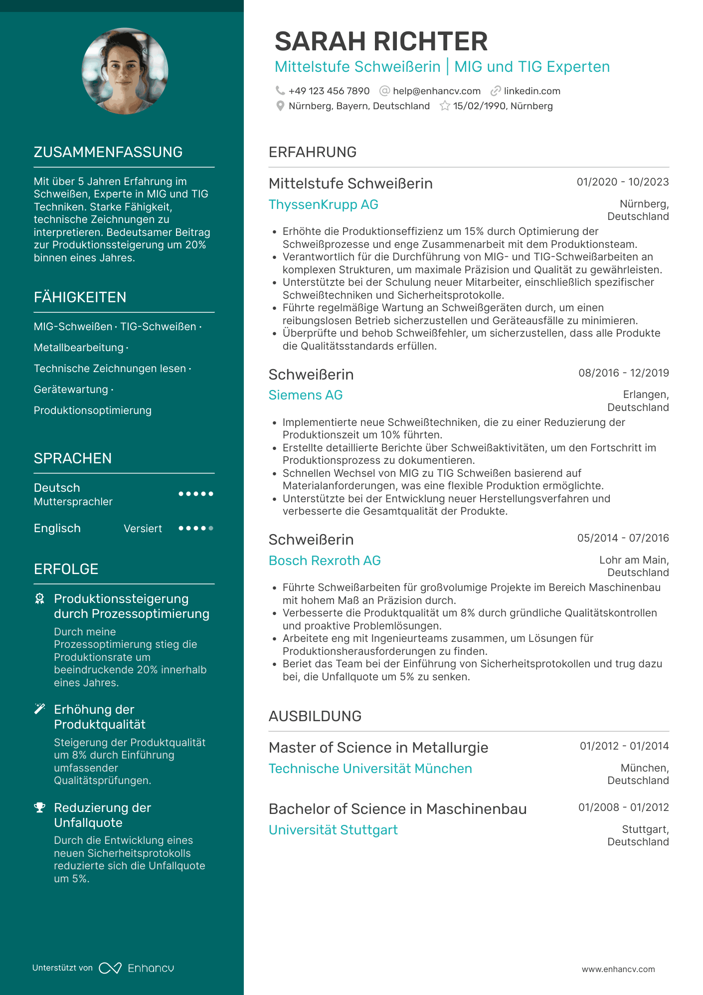 Lebenslauf als Mittelstufe Schweißer