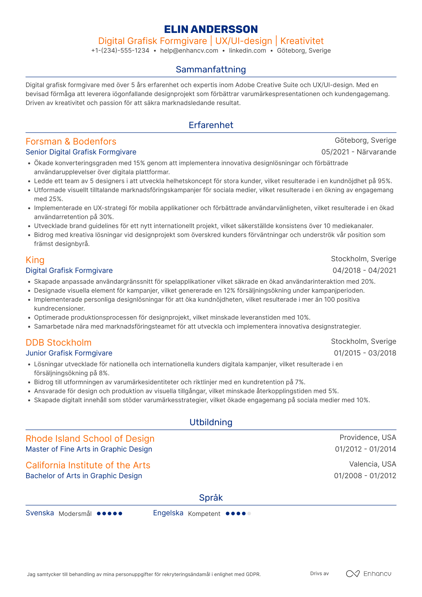 CV för Digital Grafisk Formgivare