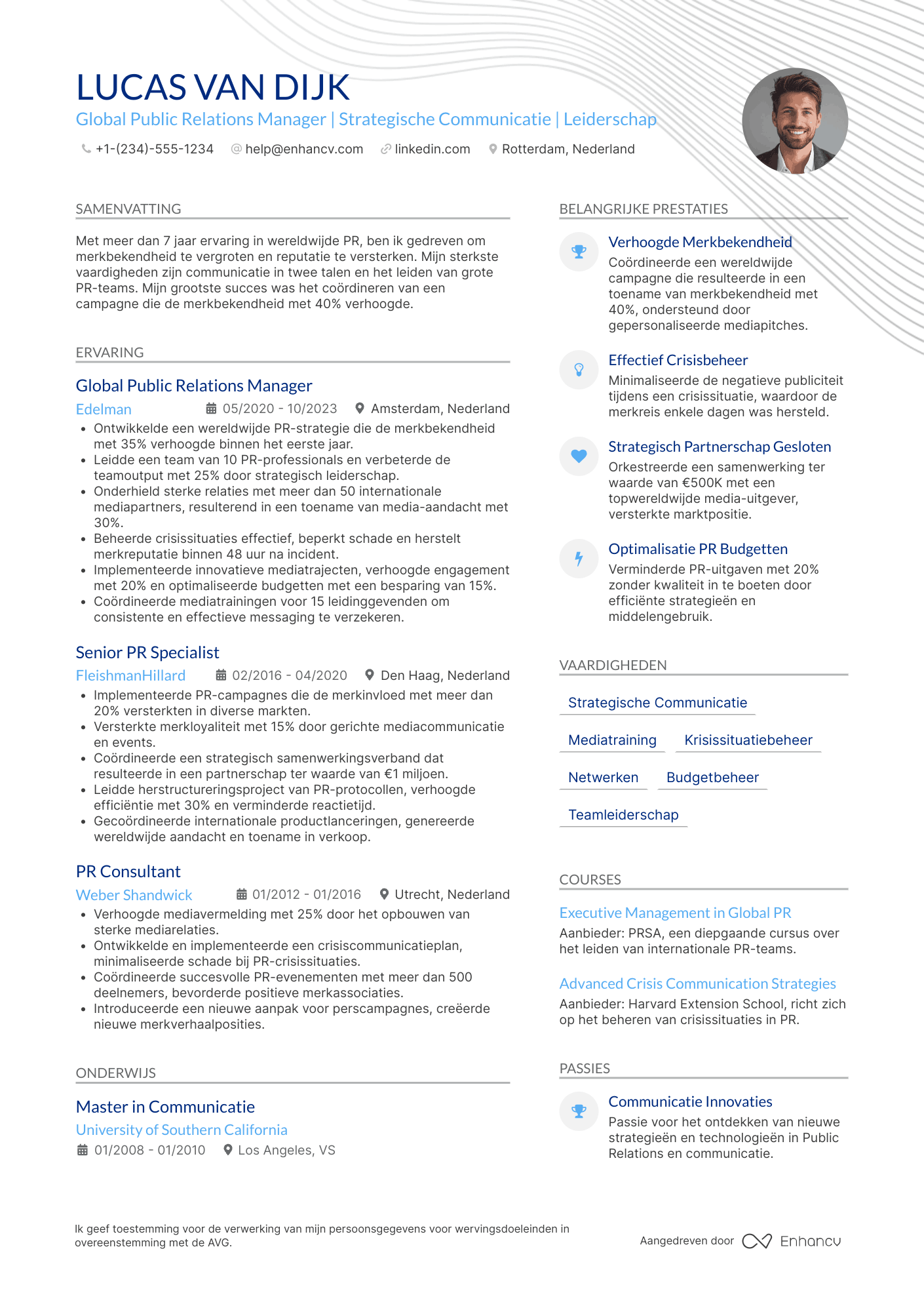 CV voor Global Public Relations Manager