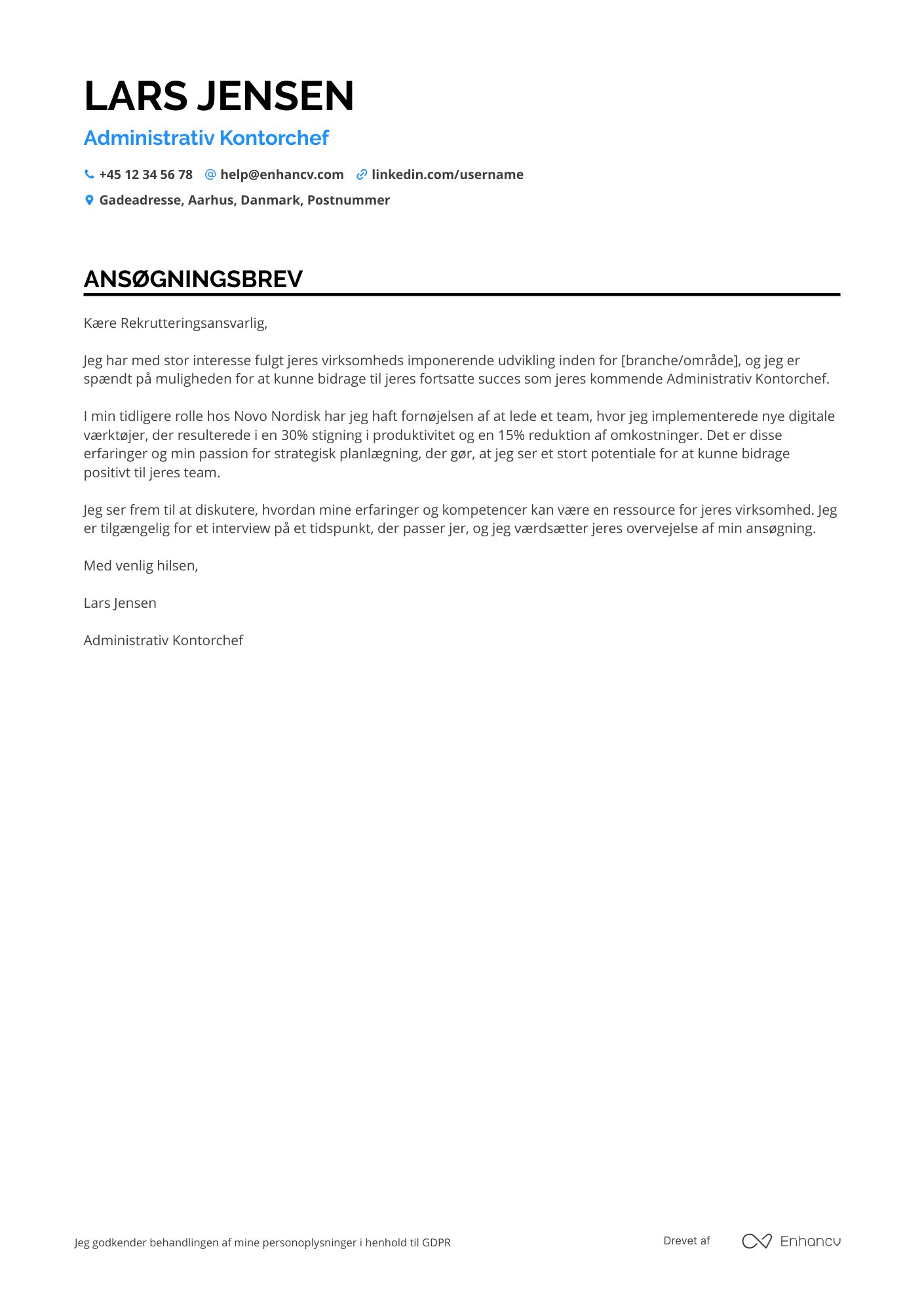 Ansøgningsbrev til Administrativ kontorchef