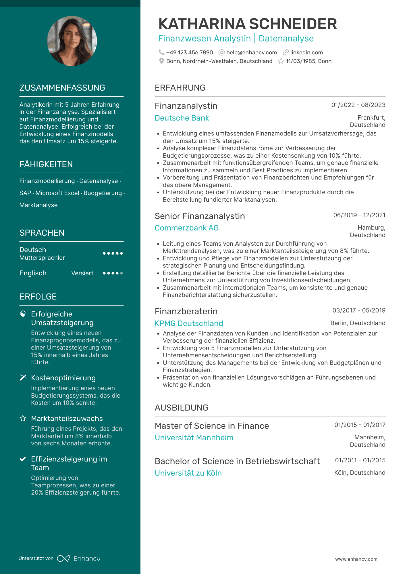 Lebenslauf als Finanzwesen Analyst