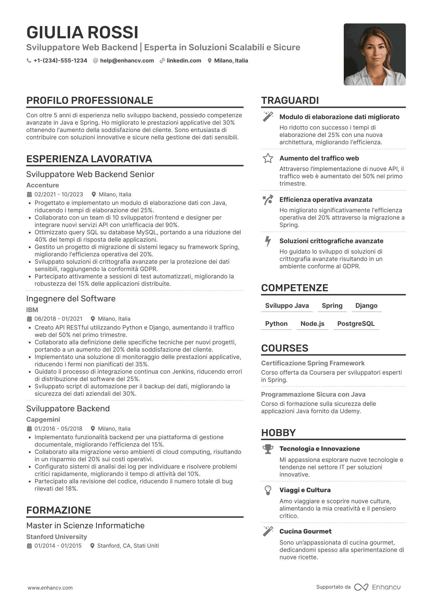 CV web developer backend