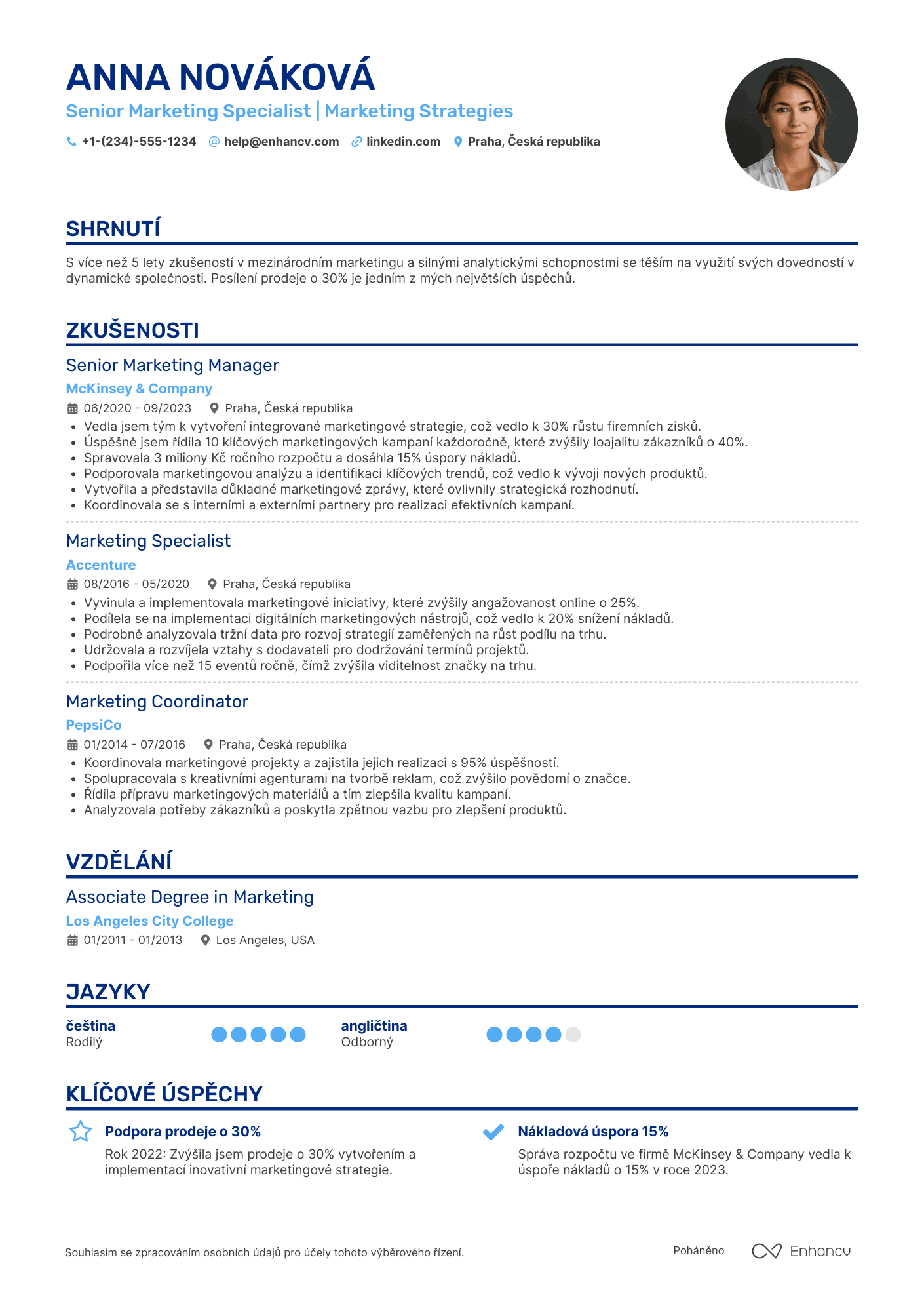 Životopis pro Senior specialista marketingu