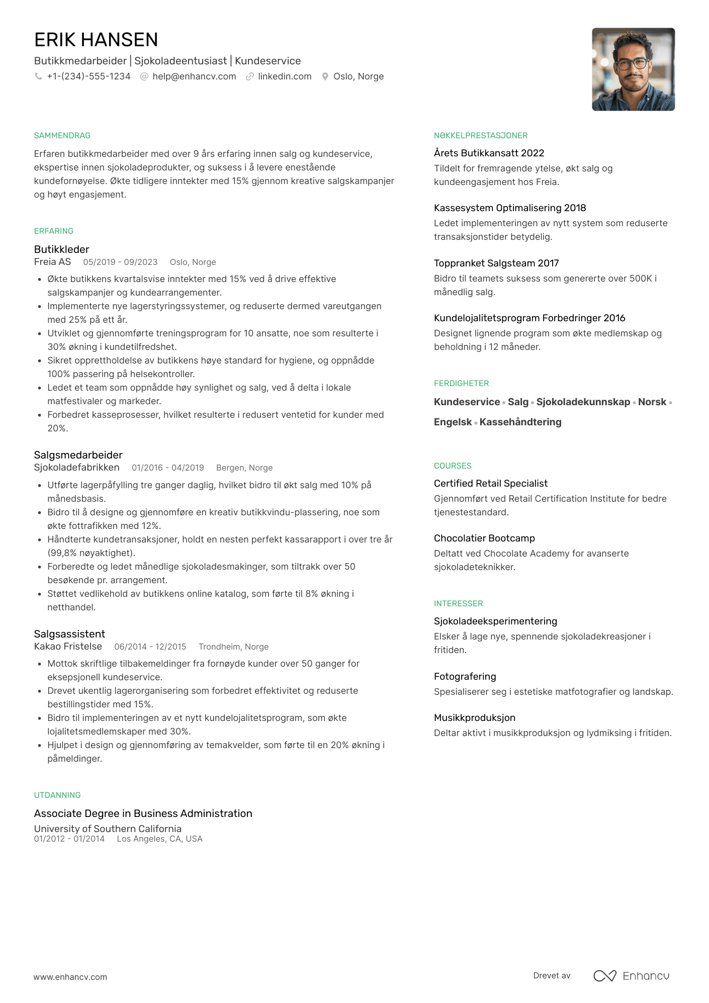 CV for Butikkmedarbeider sjokolade